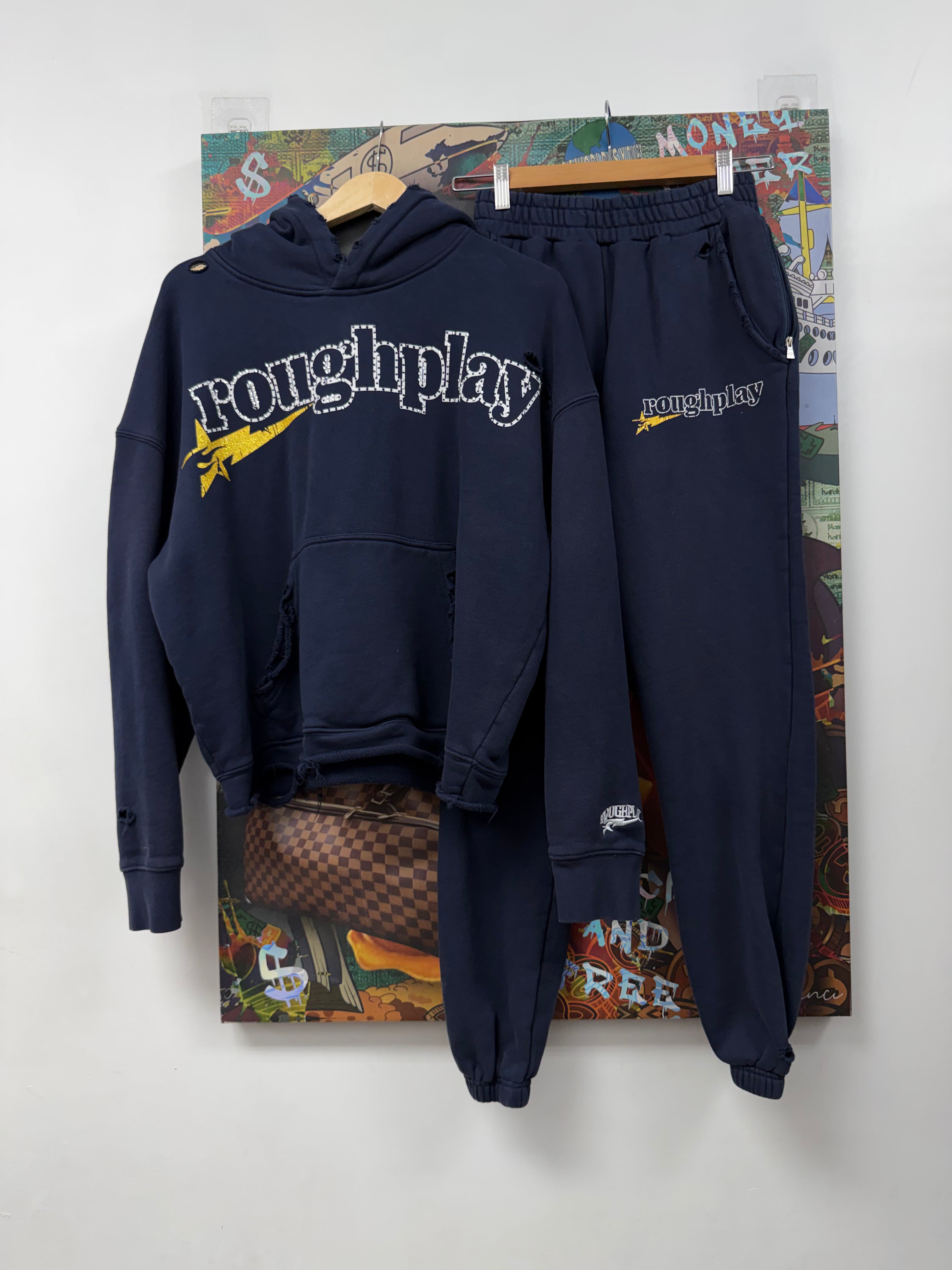 Rough Play Navy Gold Distressed Sweatsuit