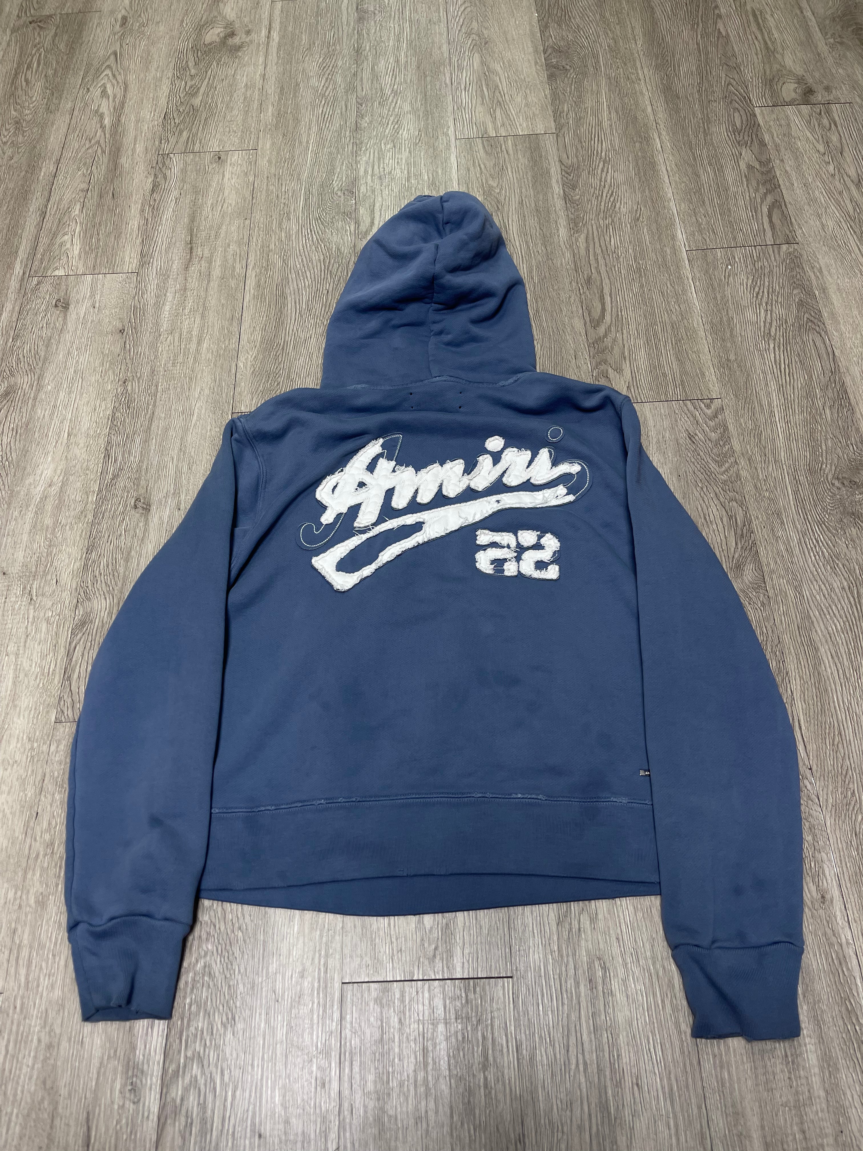 Amiri Blue Cream 22 Logo Hoodie