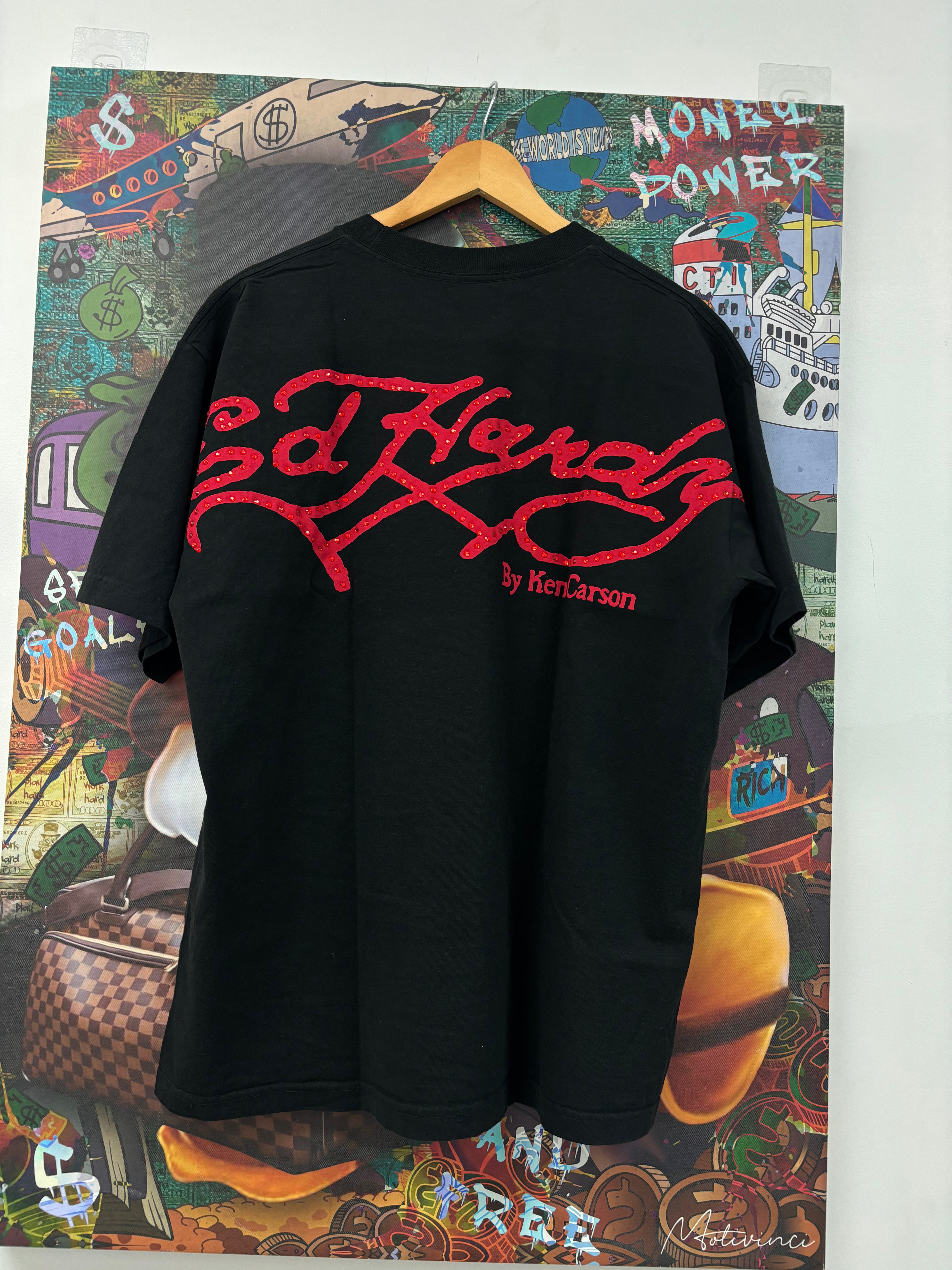 Ed Hardy x Ken Carson Axe Skull Rhinestone Tee Black
