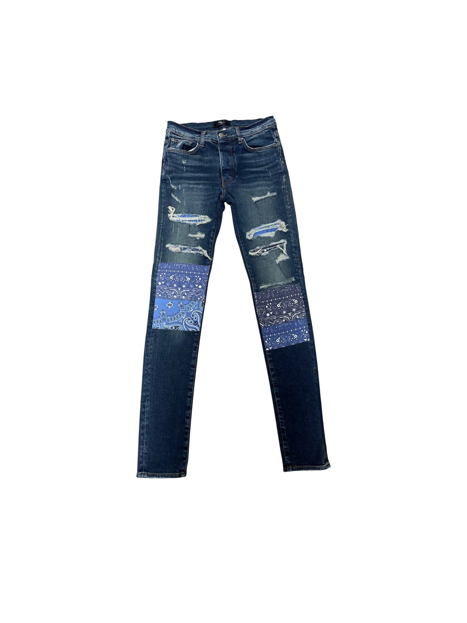 Amiri Deep Classic Paisley Patchwork Blue Jeans