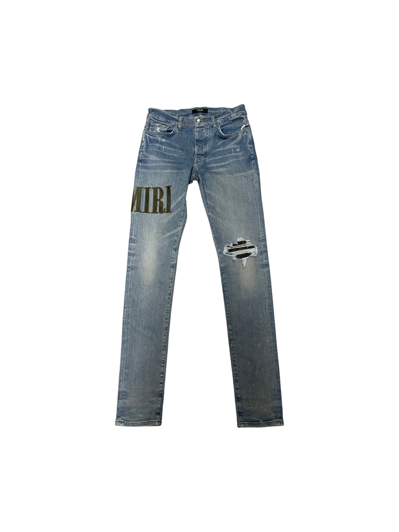 Amiri Camo Side Logo Light Wash Jeans