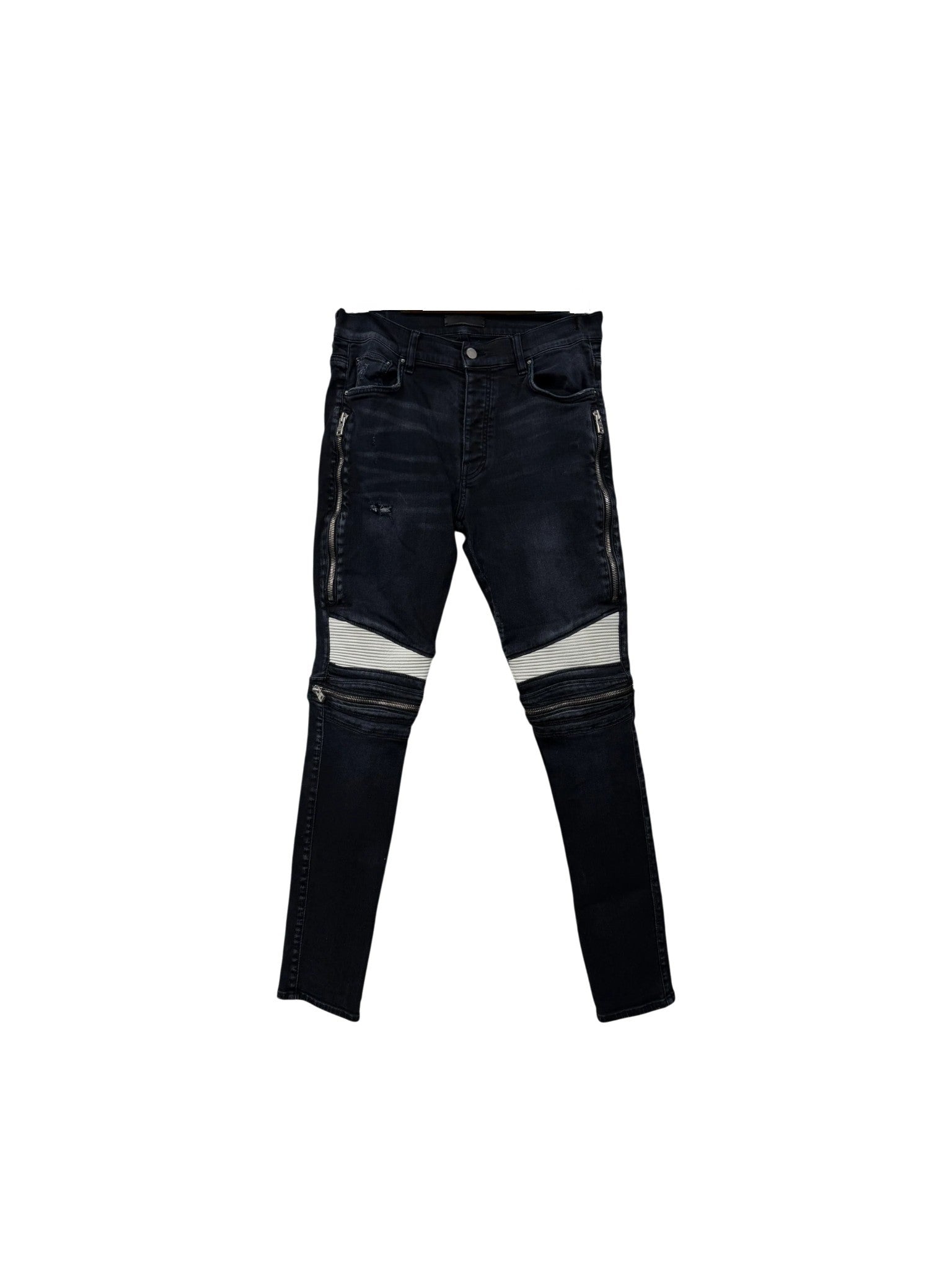 Amiri "MX2" Leather Patch Black Wash & White Jeans