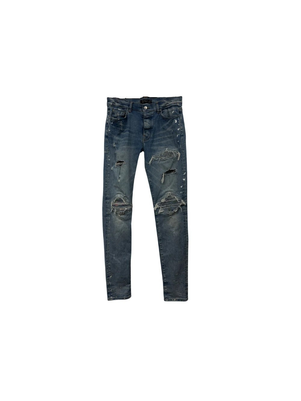 Amiri "MX1" Denim Splatter Patch Light Wash Jeans
