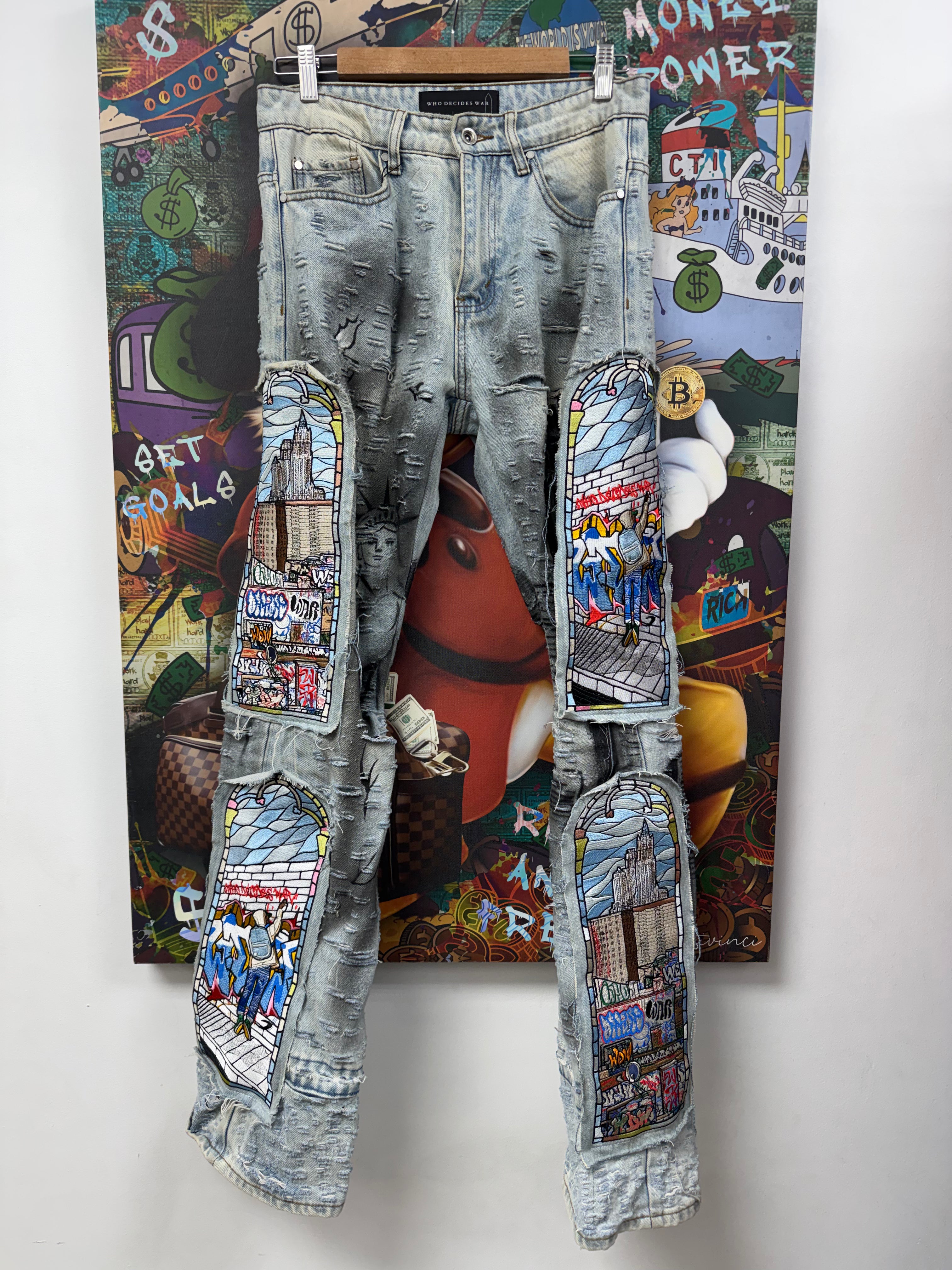 Who Decides War Light Wash NYC Graffiti Jeans