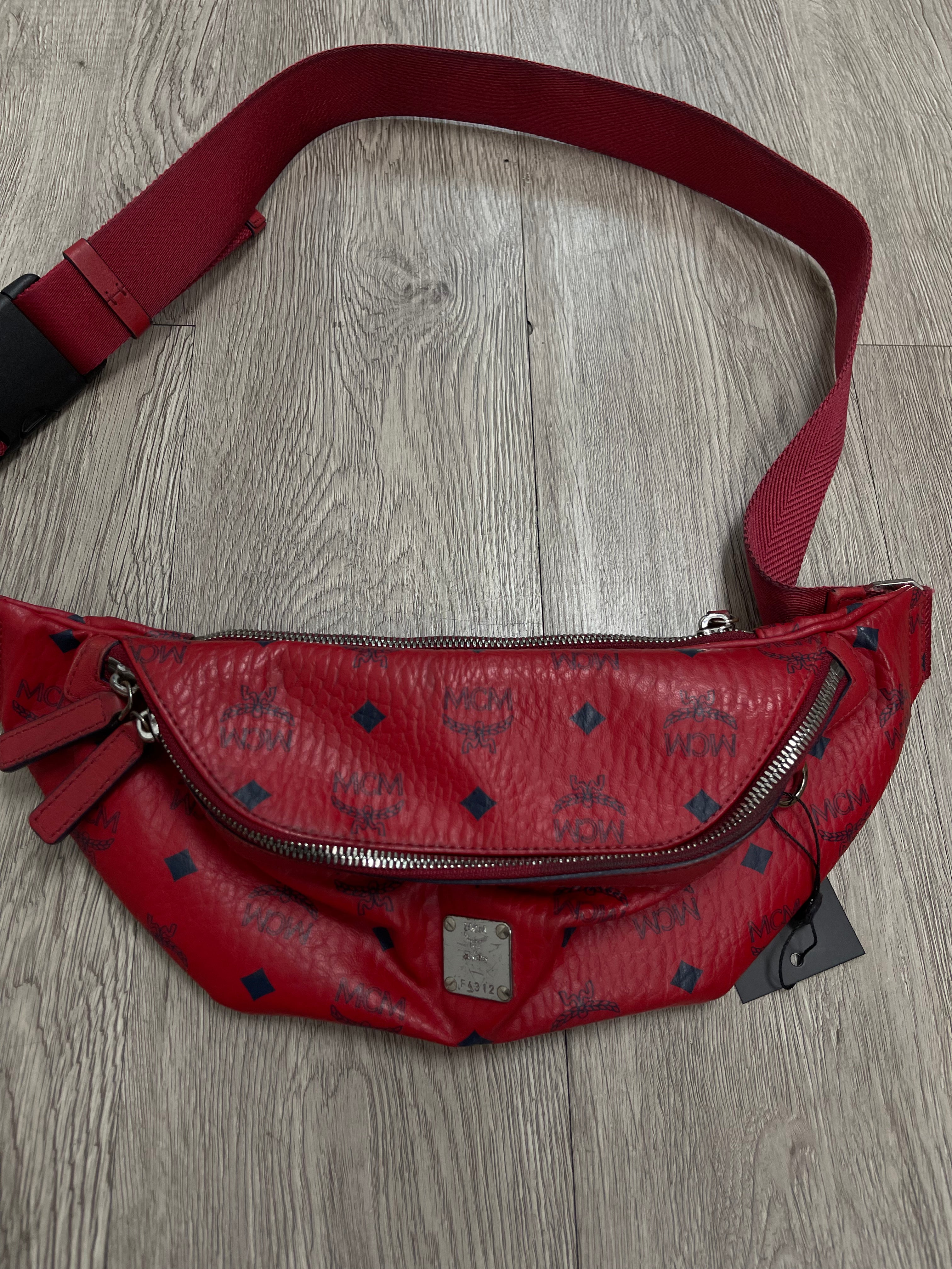 MCM Red Monogram Fanny Bag