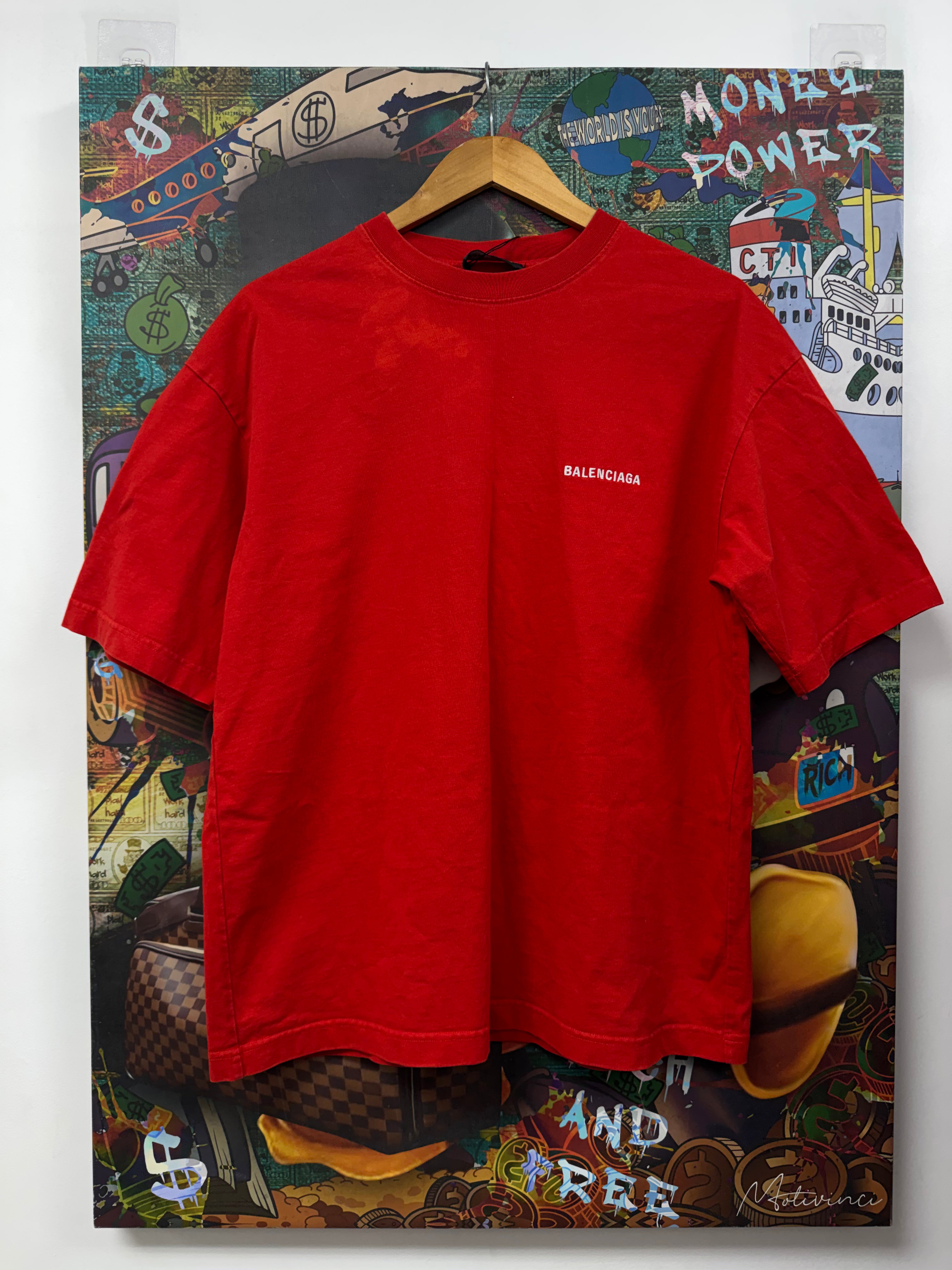 Balenciaga Red White Classic Logo Tee