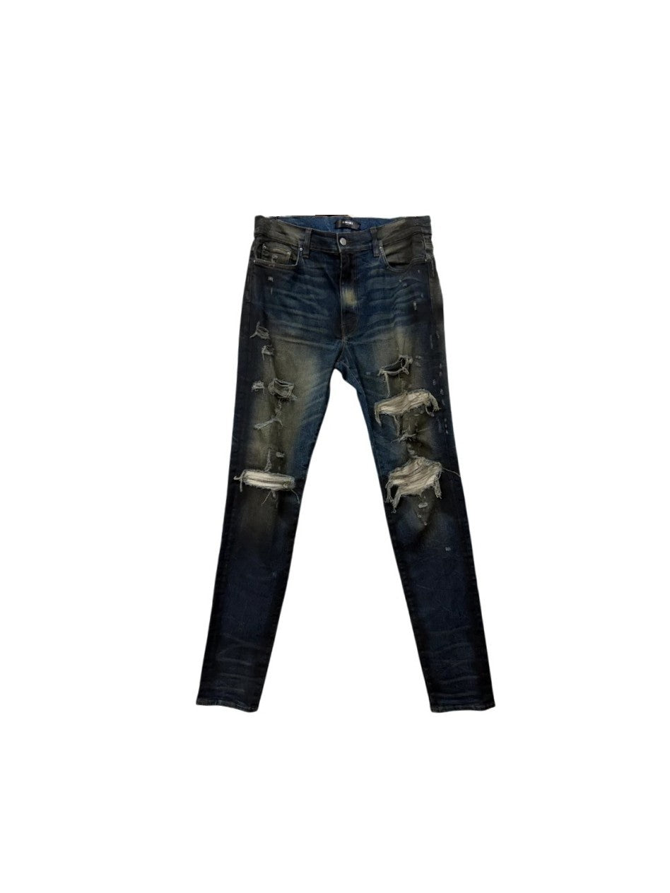 Amiri "MX1" Waxed Wool Patch Dark Wash Jeans