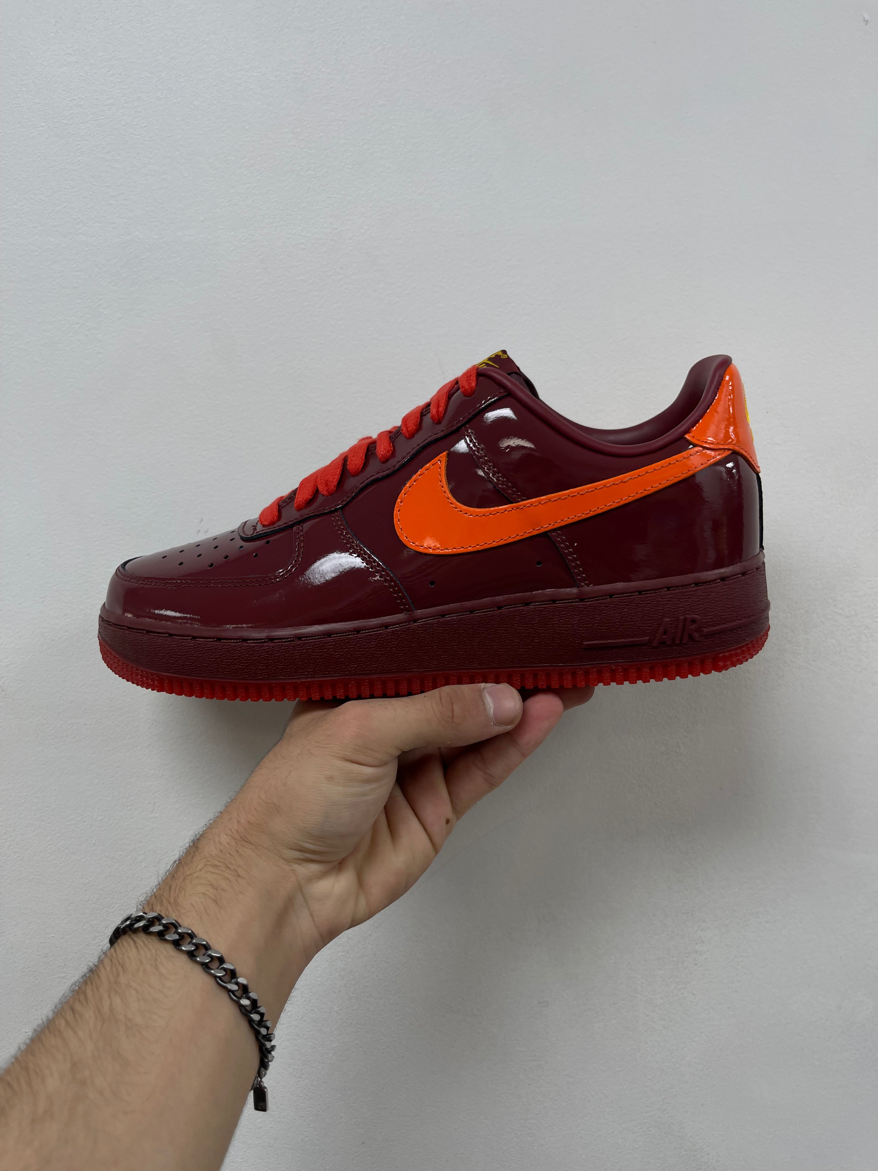 Nike AF1 Low Patent Red Safety Orange Sneakers