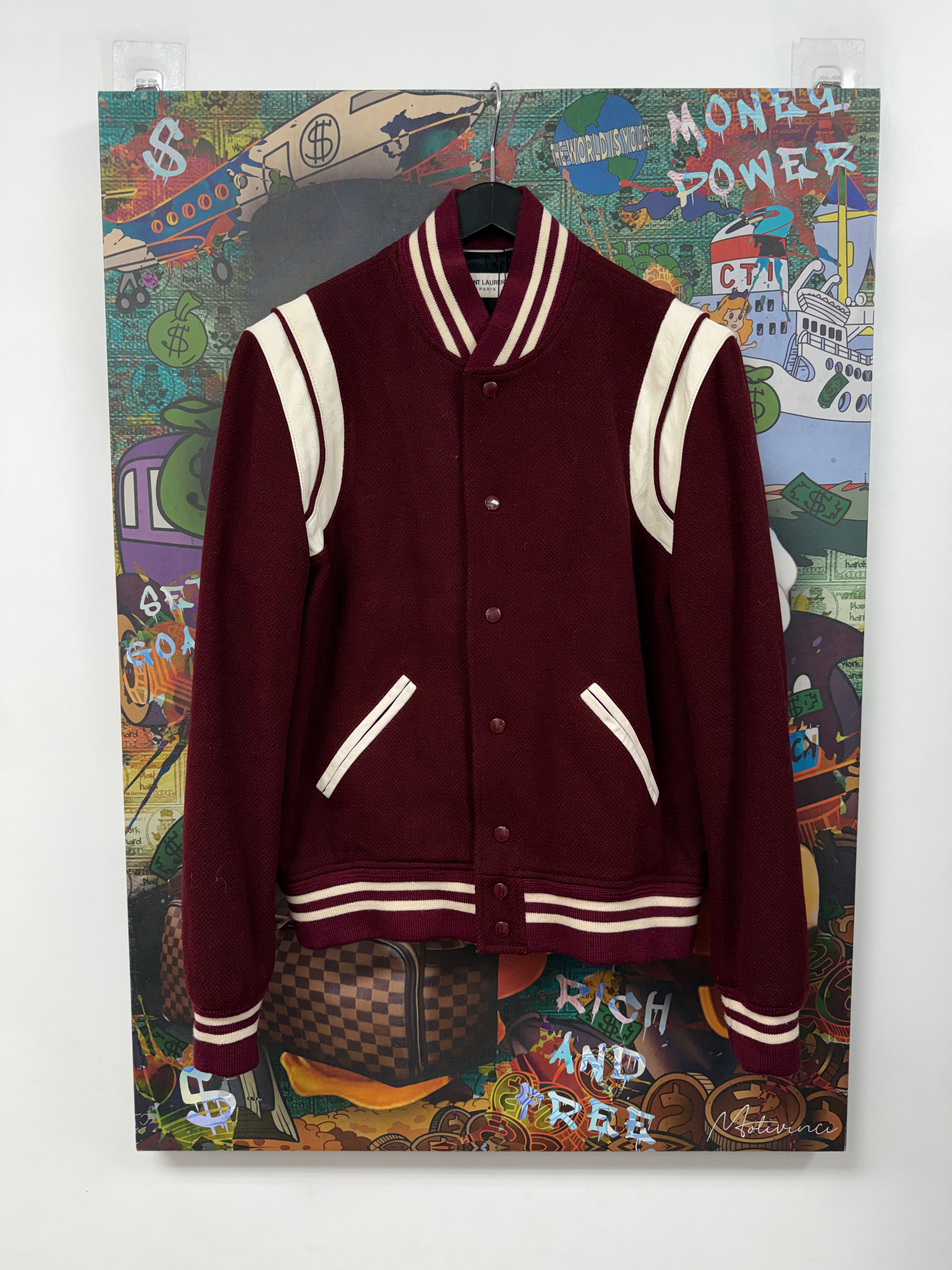 YSL Burgundy Cream Teddy (48) Varsity Jacket