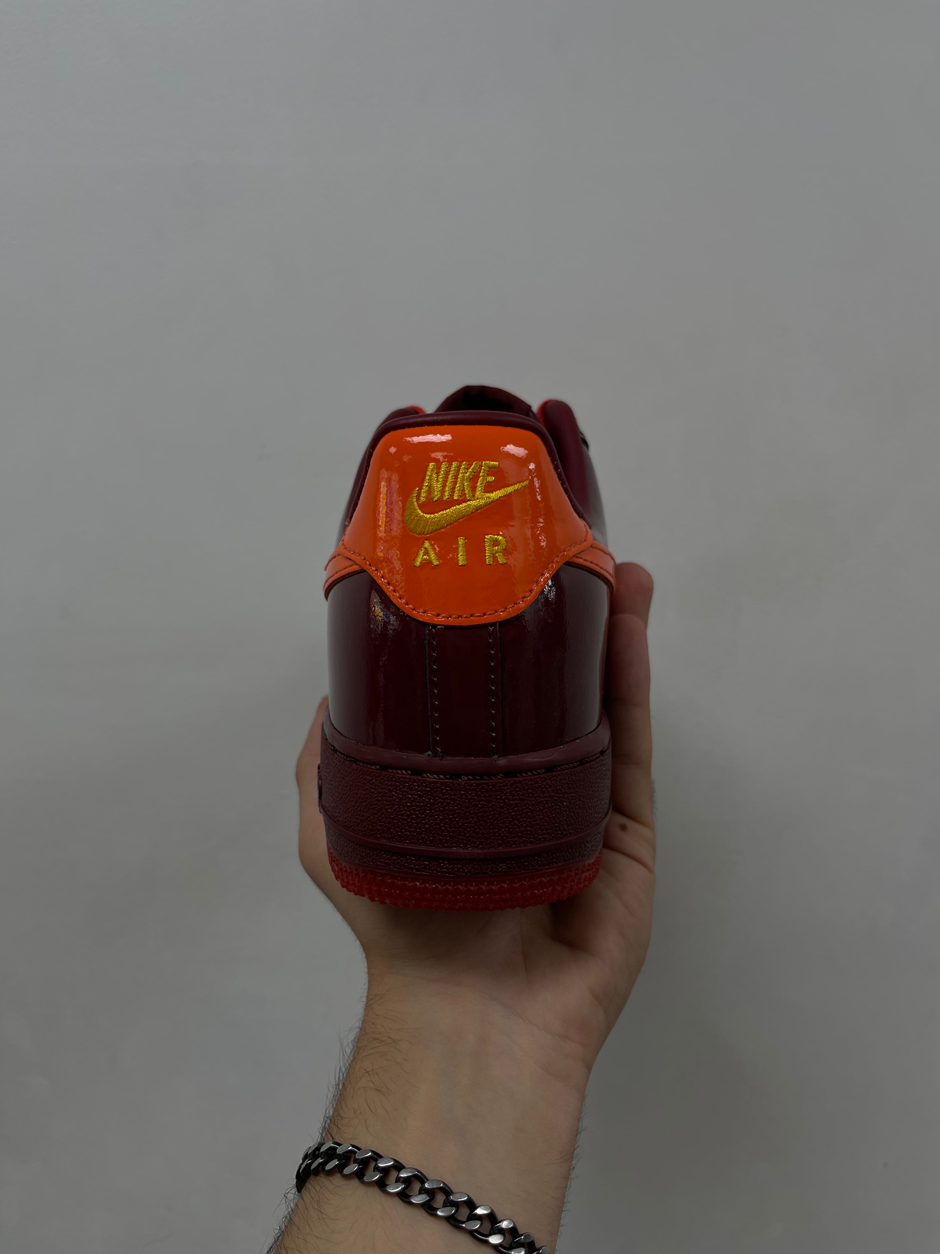 Nike AF1 Low Patent Red Safety Orange Sneakers