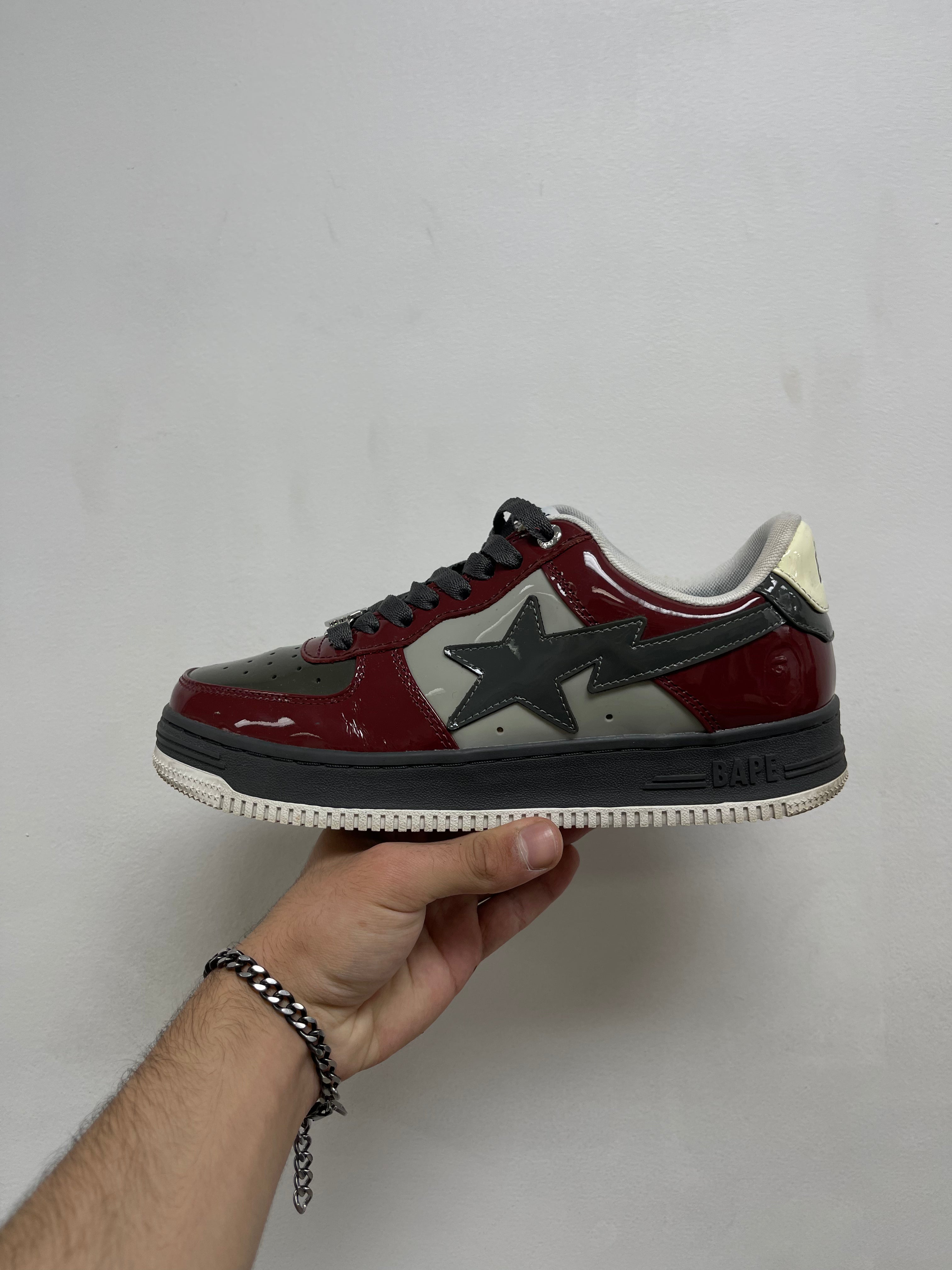 BAPE Grey Burgundy Bapesta Sneakers
