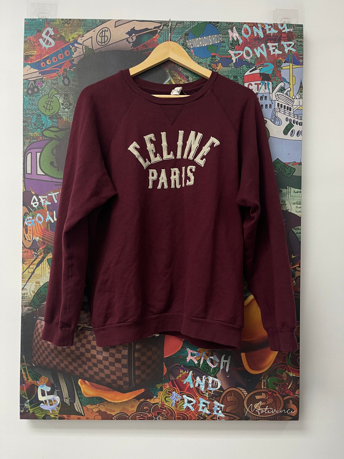 Celine Maroon Celine Paris Logo Sweater Used