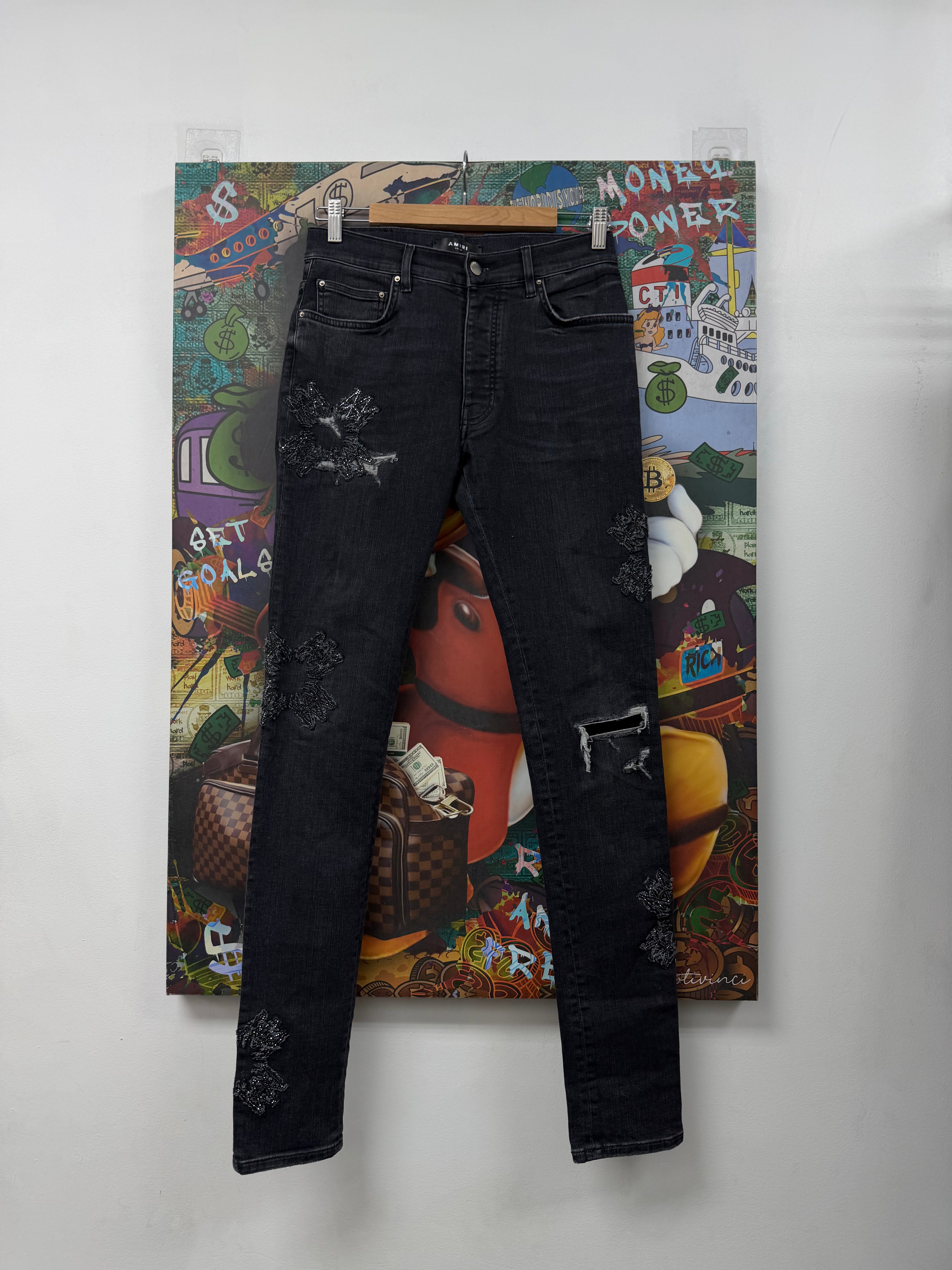 Amiri Black Wash Rhinestone Quad MA Jeans