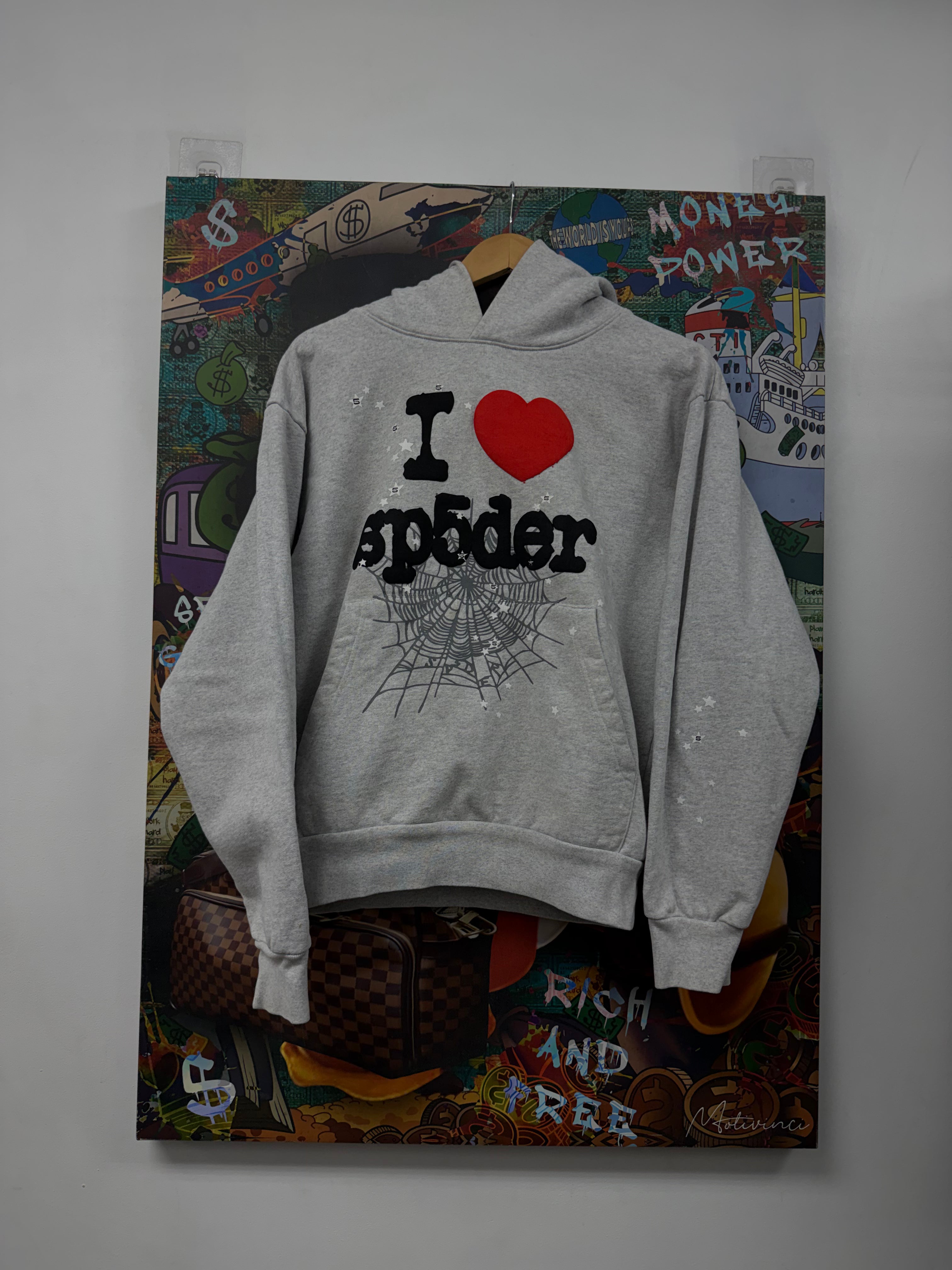 Sp5der Grey I Love Hoodie