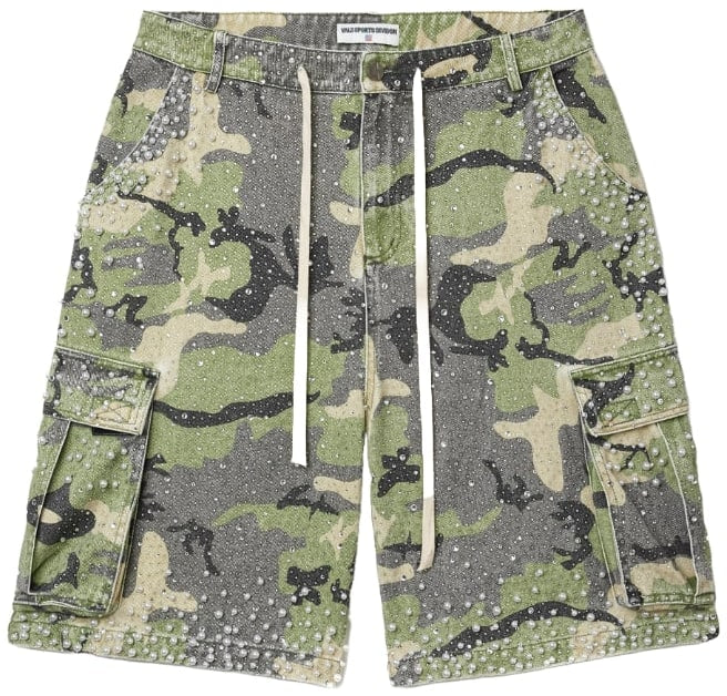 VALE Crystal Cargo Shorts Camo Green