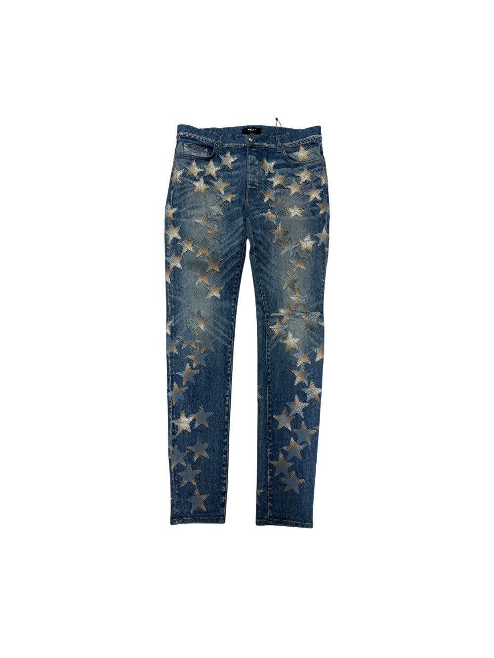 Amiri Denim Plaid Flannel Patch Light Wash & Cream Jeans
