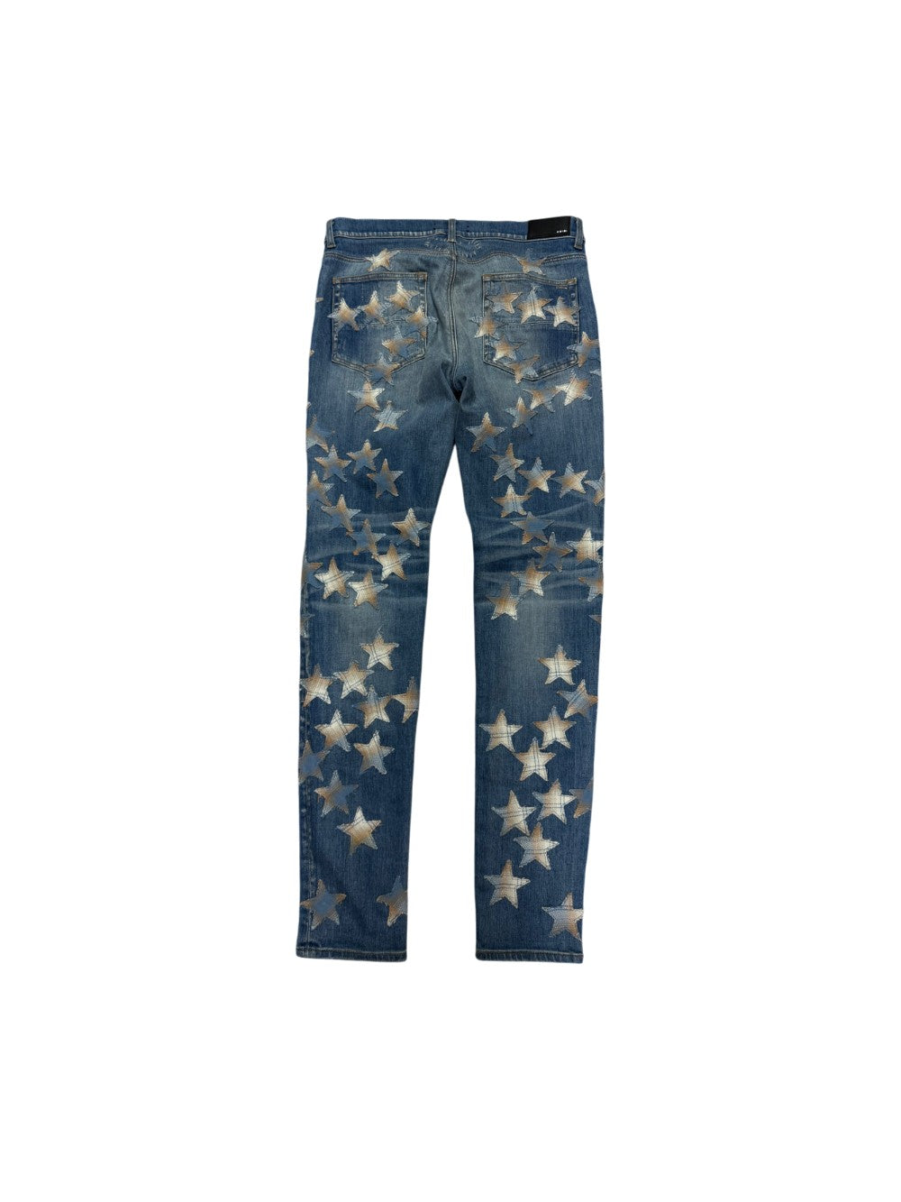 Amiri Denim Plaid Flannel Patch Light Wash & Cream Jeans