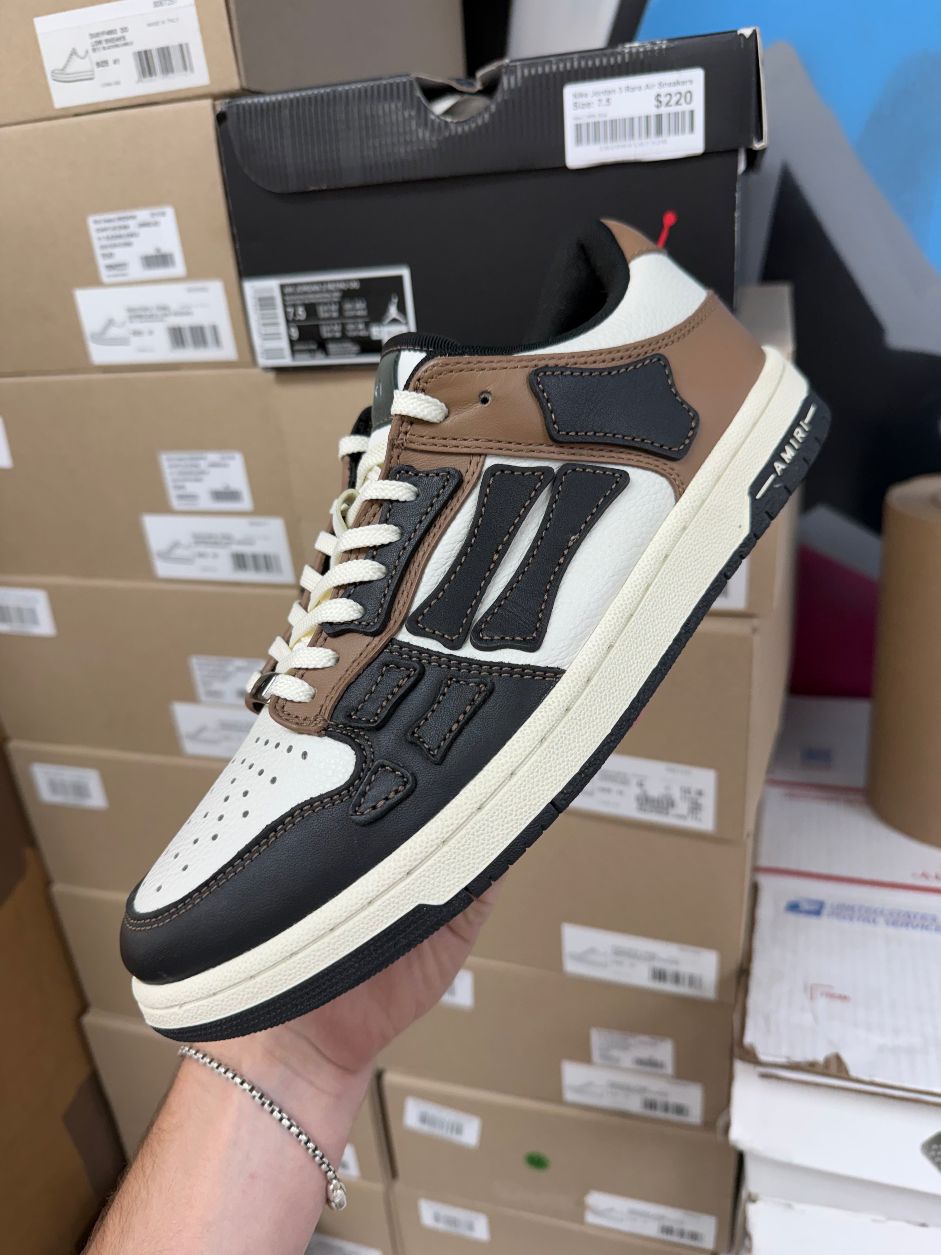 Amiri Skel Low Top White Brown Blck Sneakers