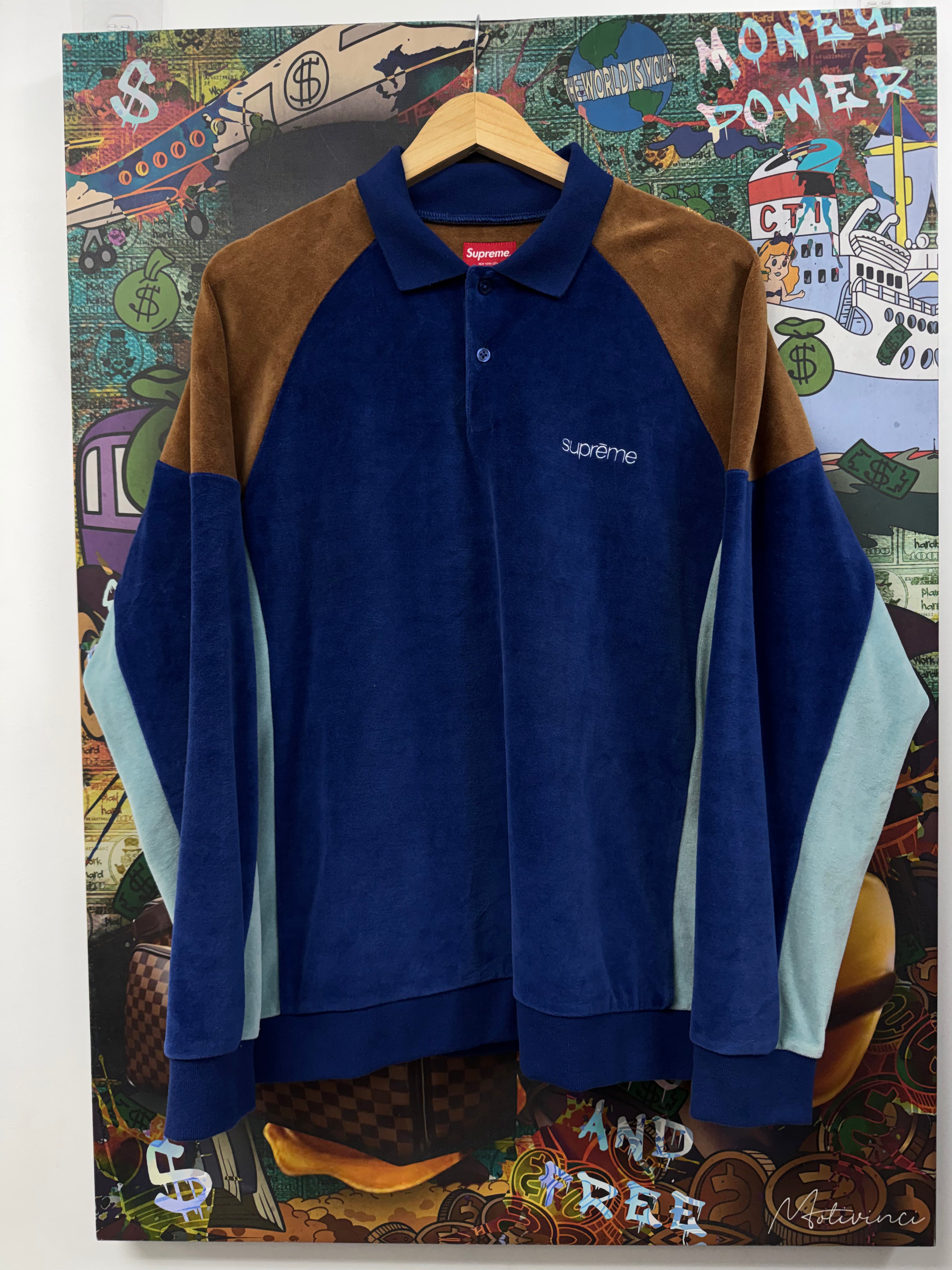 Supreme Navy Brown Teal Long Sleeve Polo