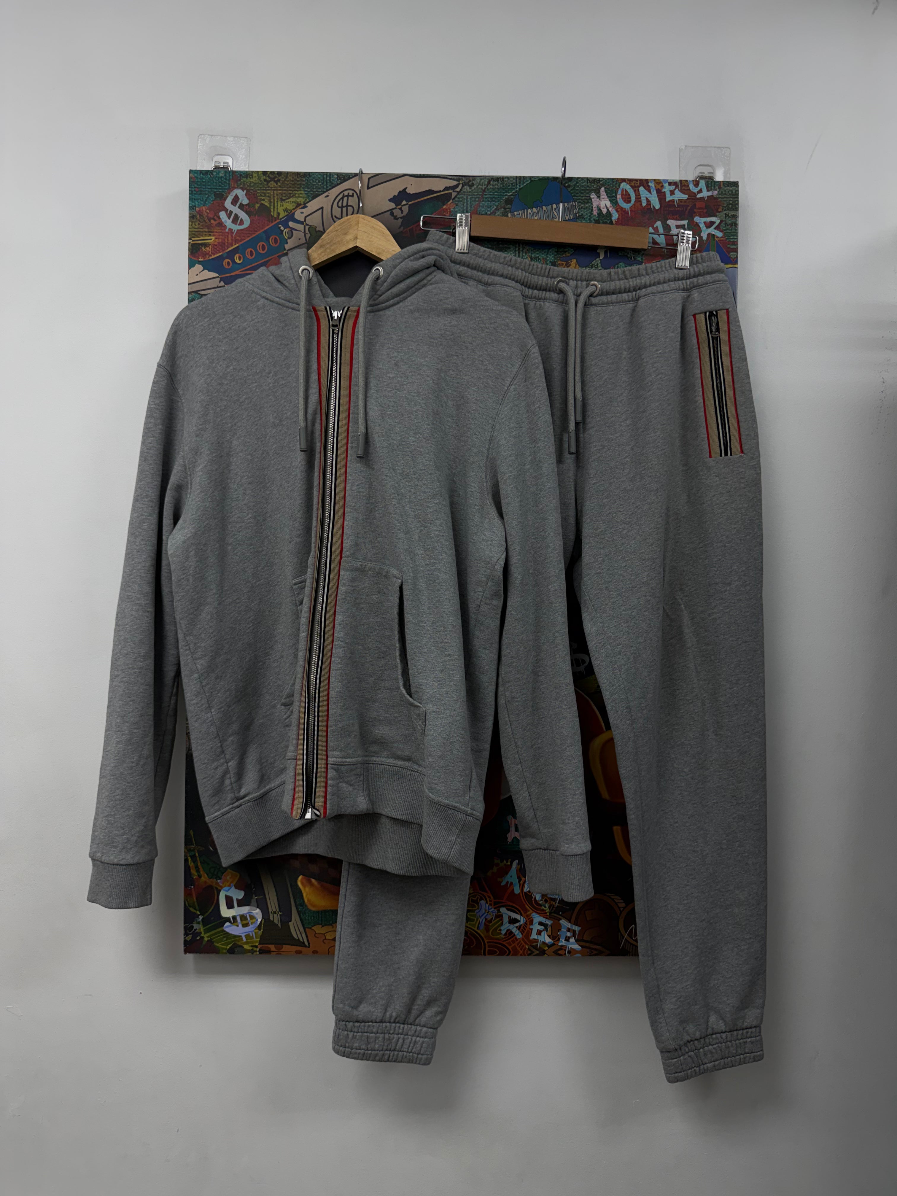 Burberry Grey Tan Red Zip Up Sweatsuit