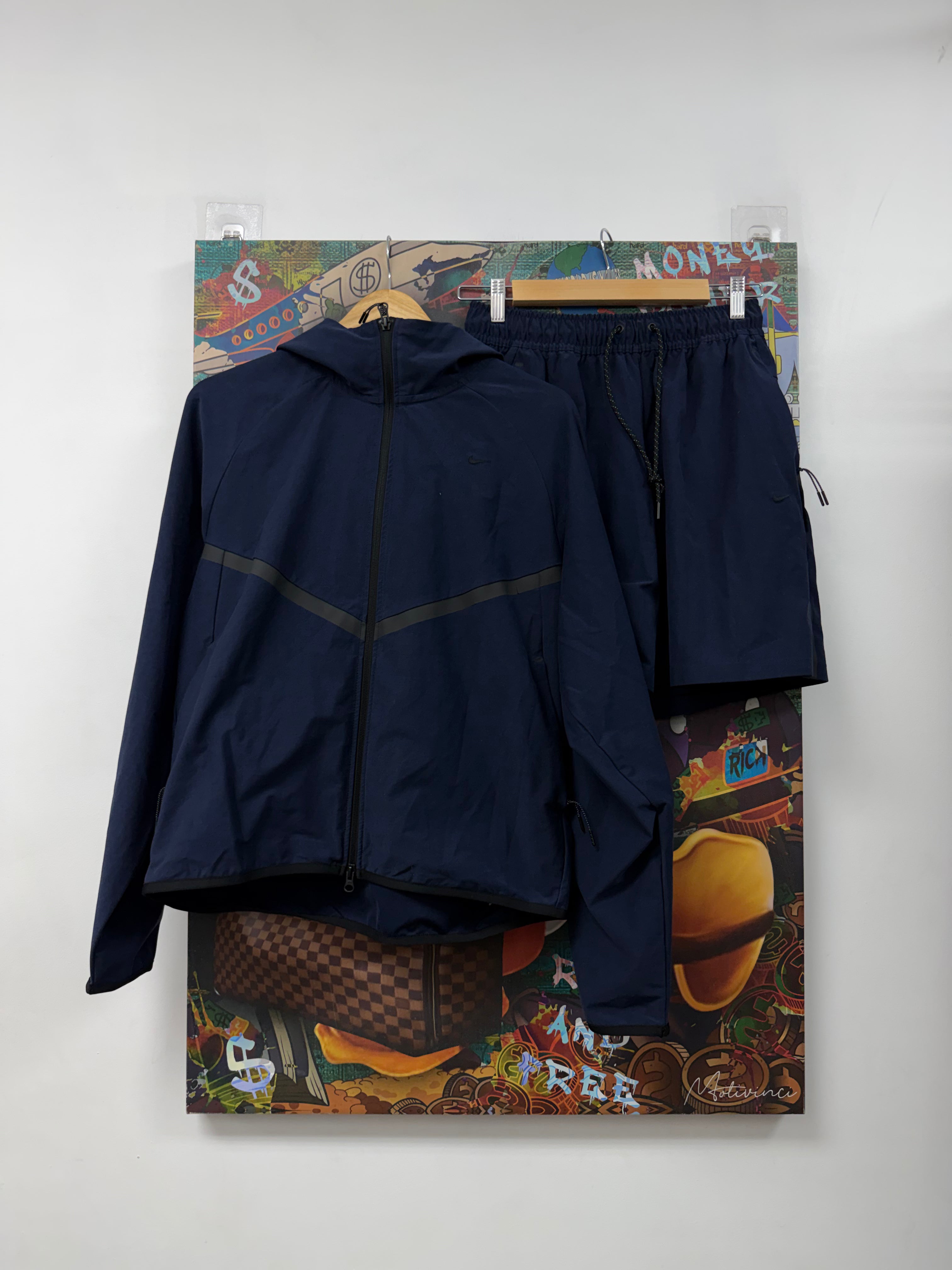 Nike Navy Tech Zip Up & Shorts Set