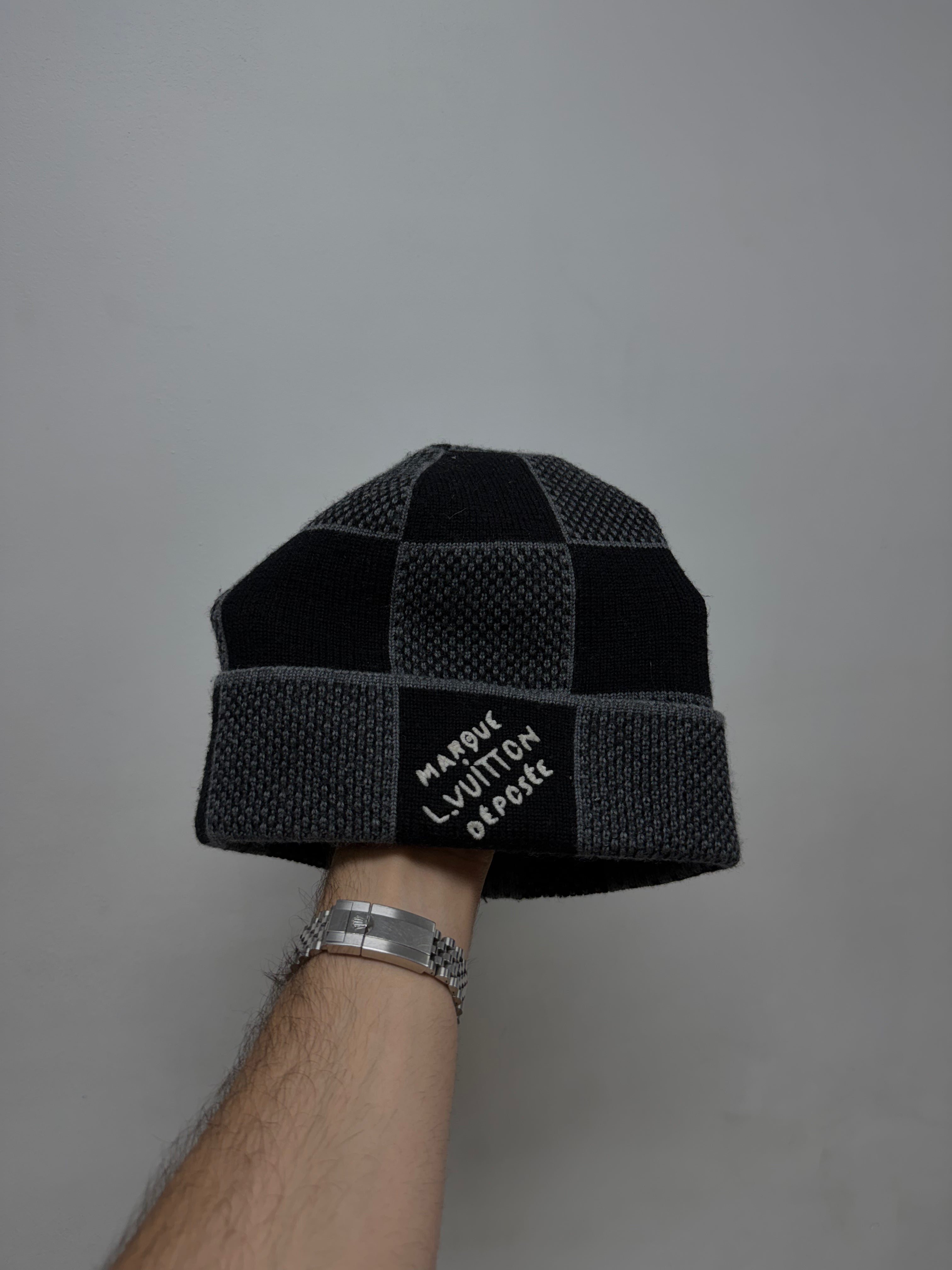 Louis Vuitton Black Grey Herritage Damier Beanie