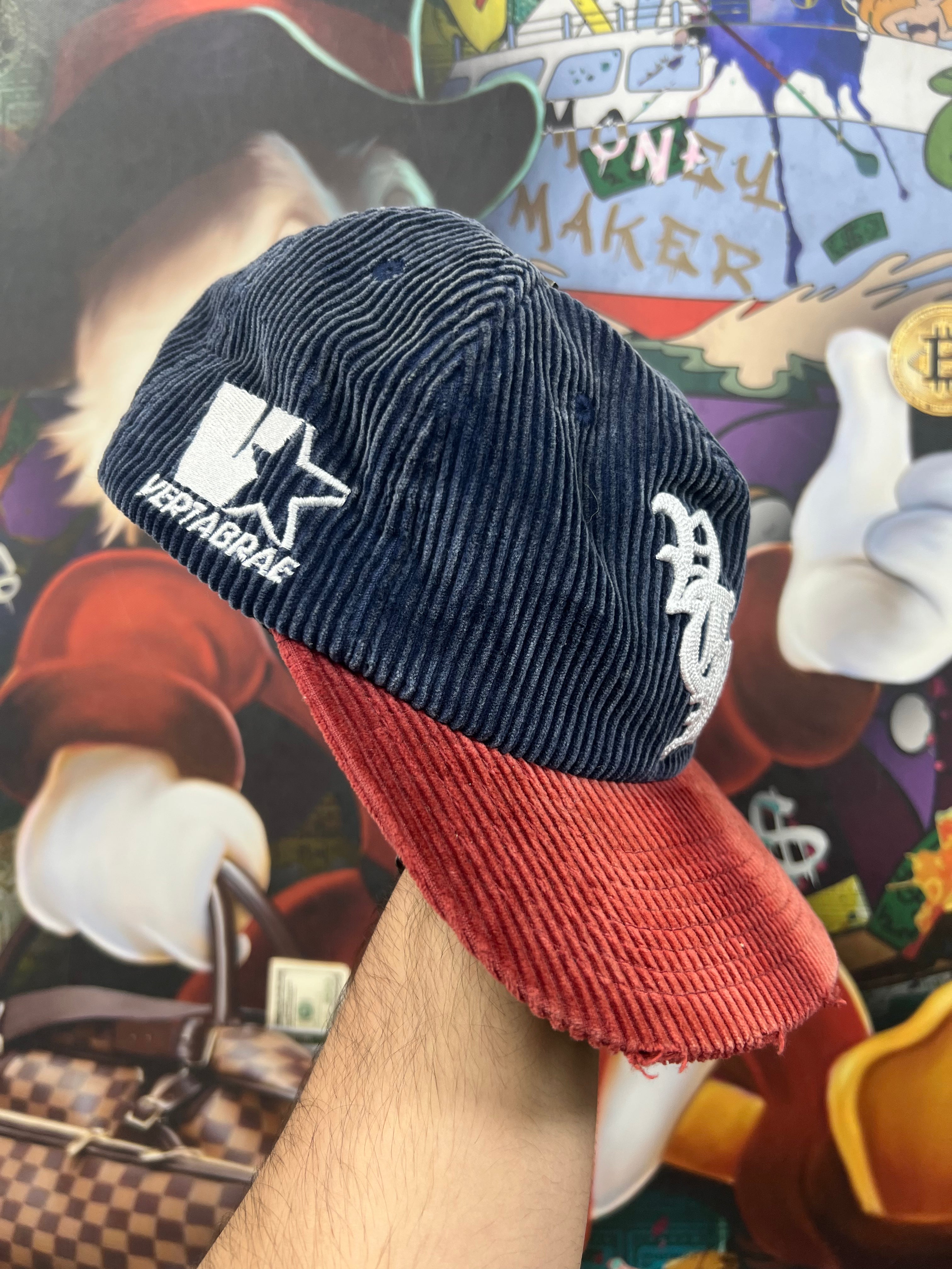 Vertabrae Navy Red Corduroy Hat