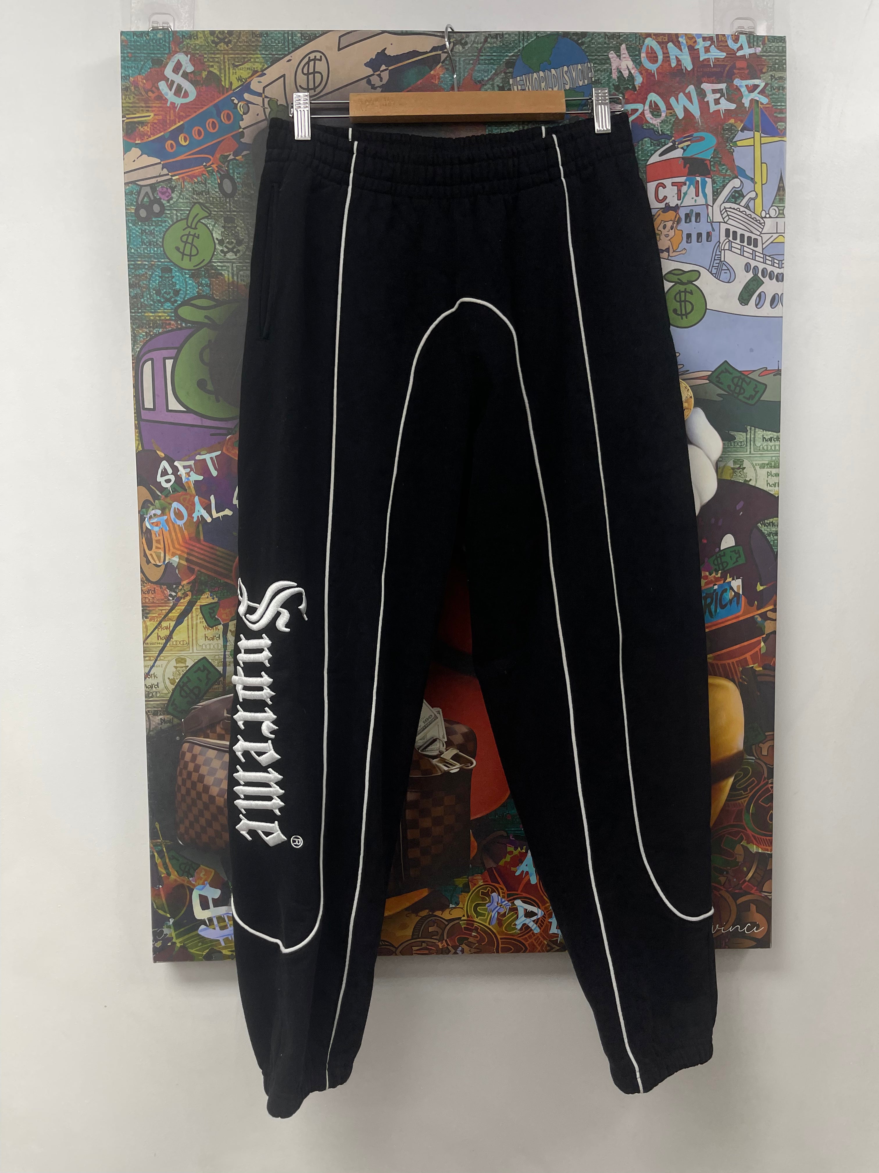 Supreme Black White Script Sweats