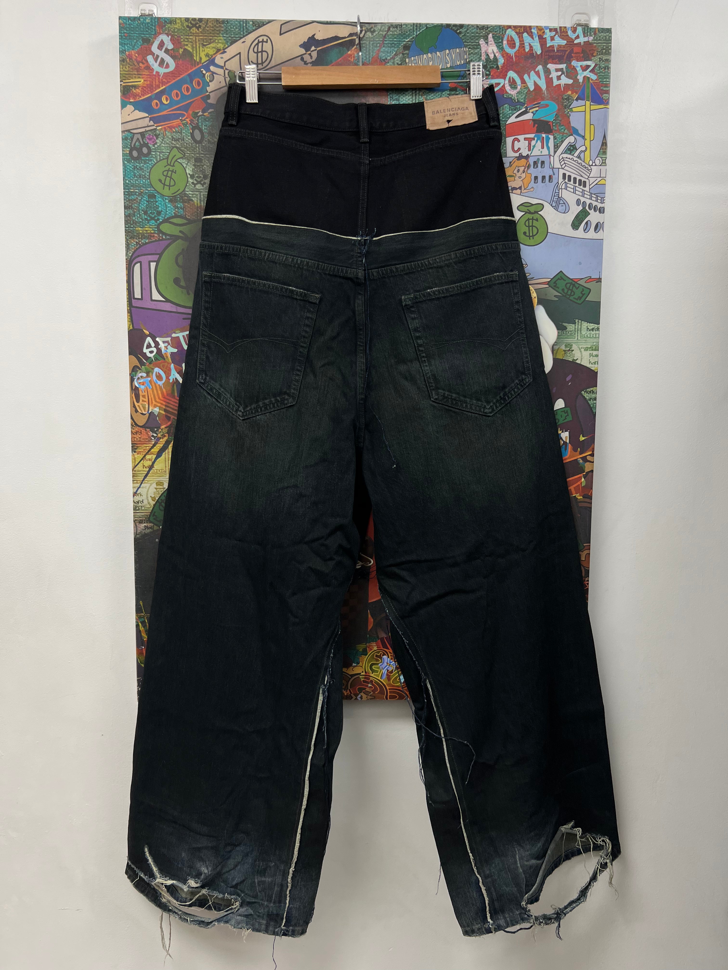Balenciaga Cut Up Double Waist Wide Leg Jeans