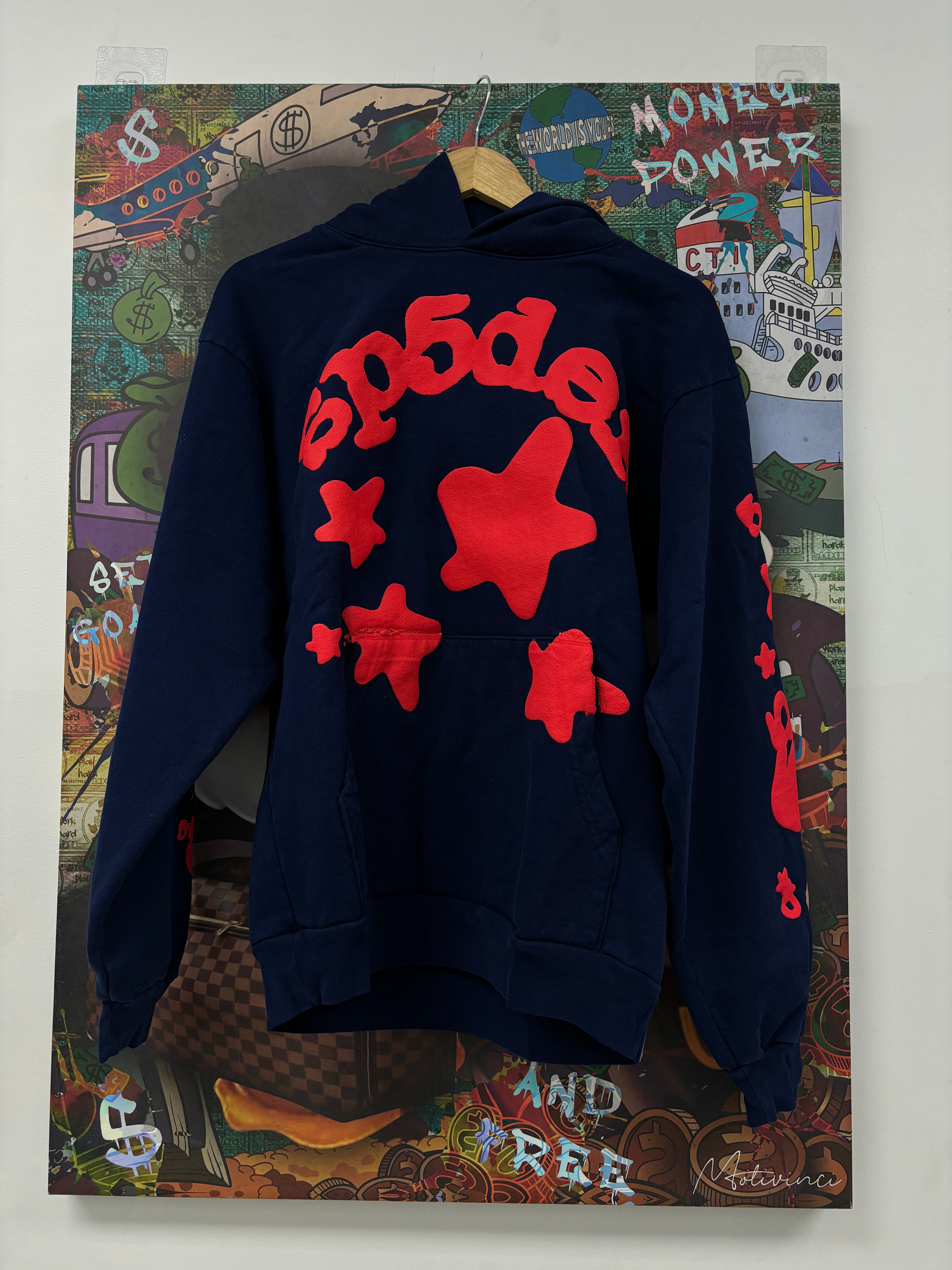 SP5DER Beluga Navy & Red Hoodie