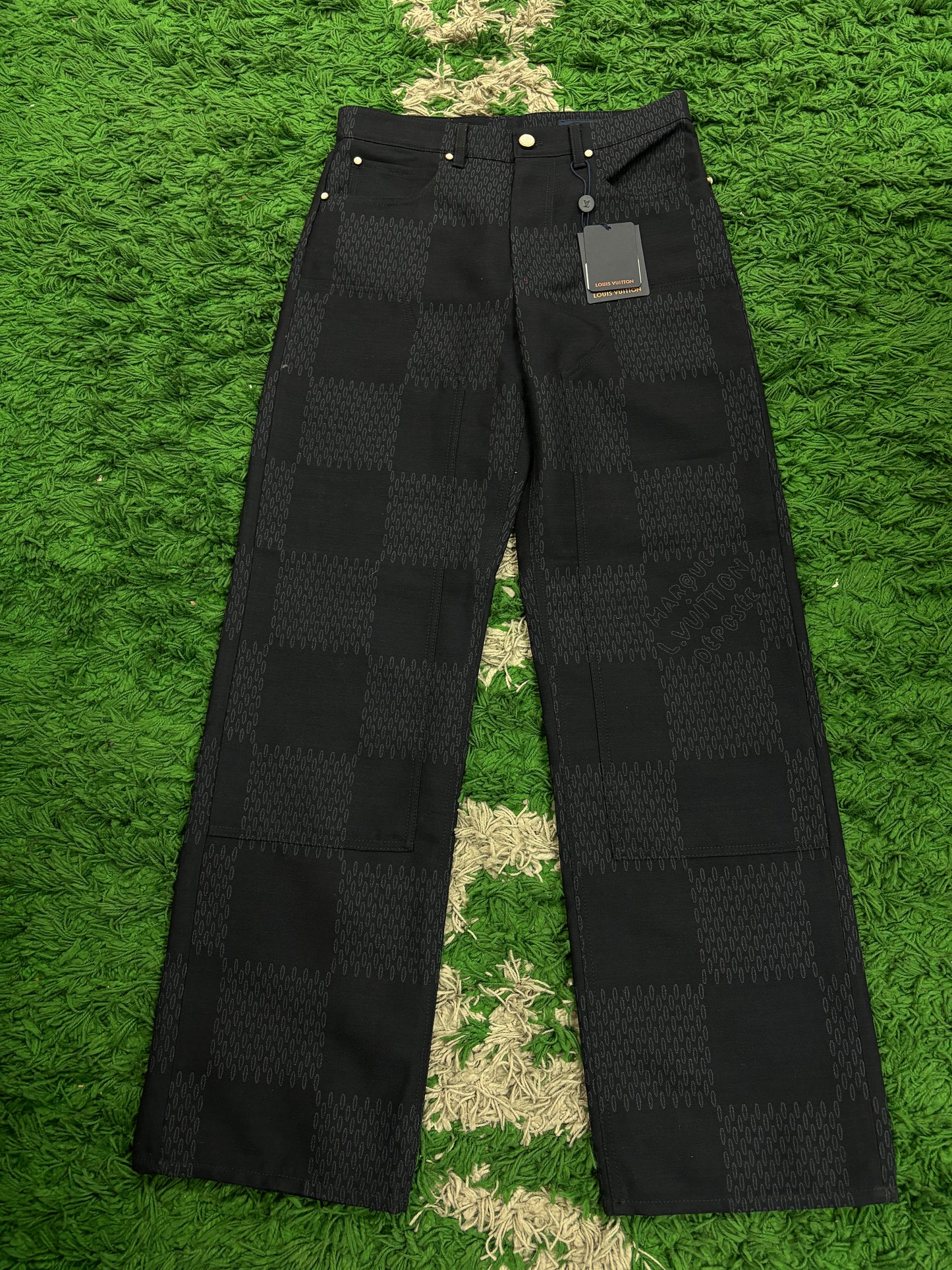 LV Damier Double Knee Pants Navy New 46 (Fits 30 Waist) With Tags