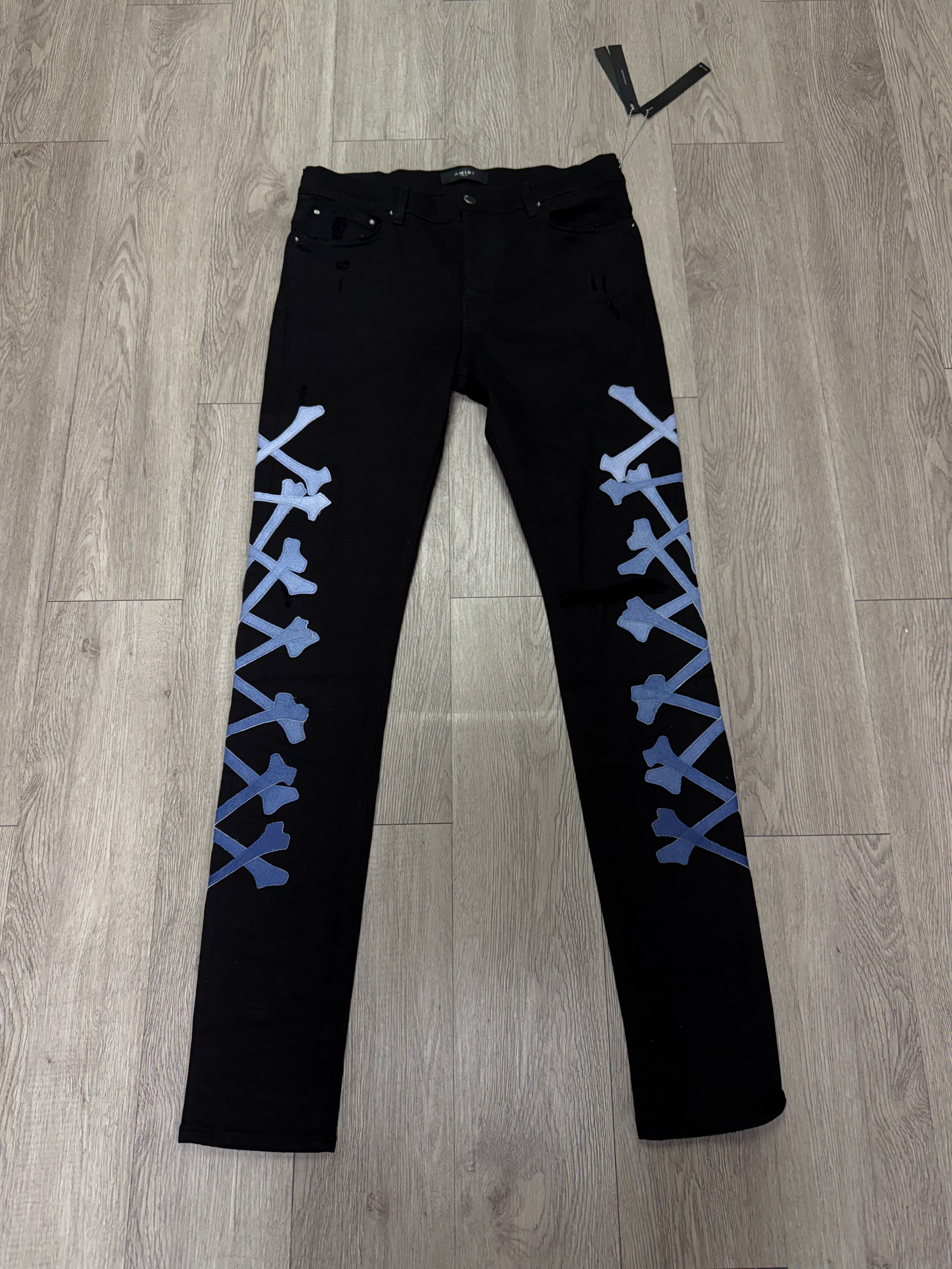 Amiri Black Blue Gradient Bones Jeans