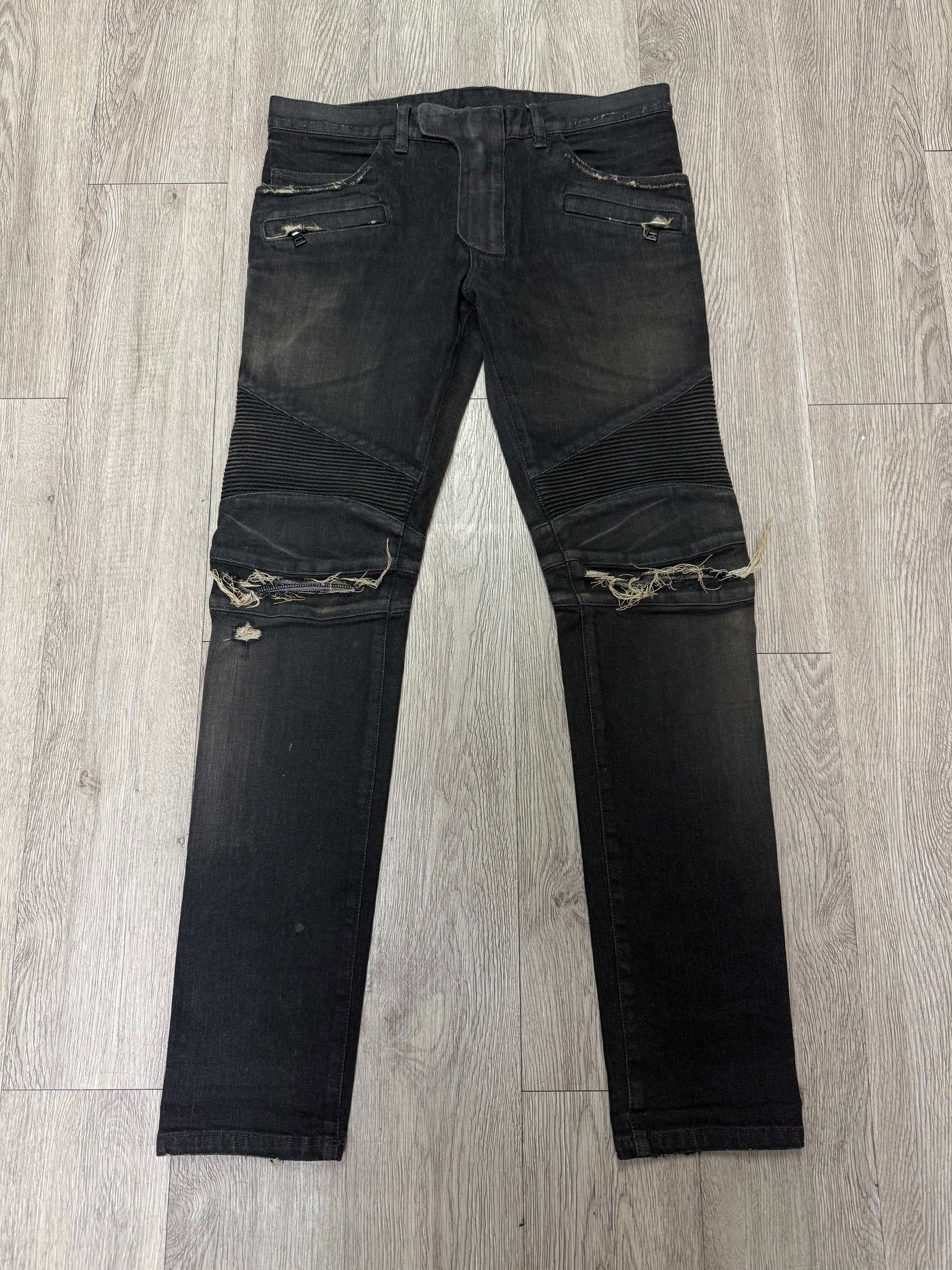 Balmain Grey Wash Biker Jeans