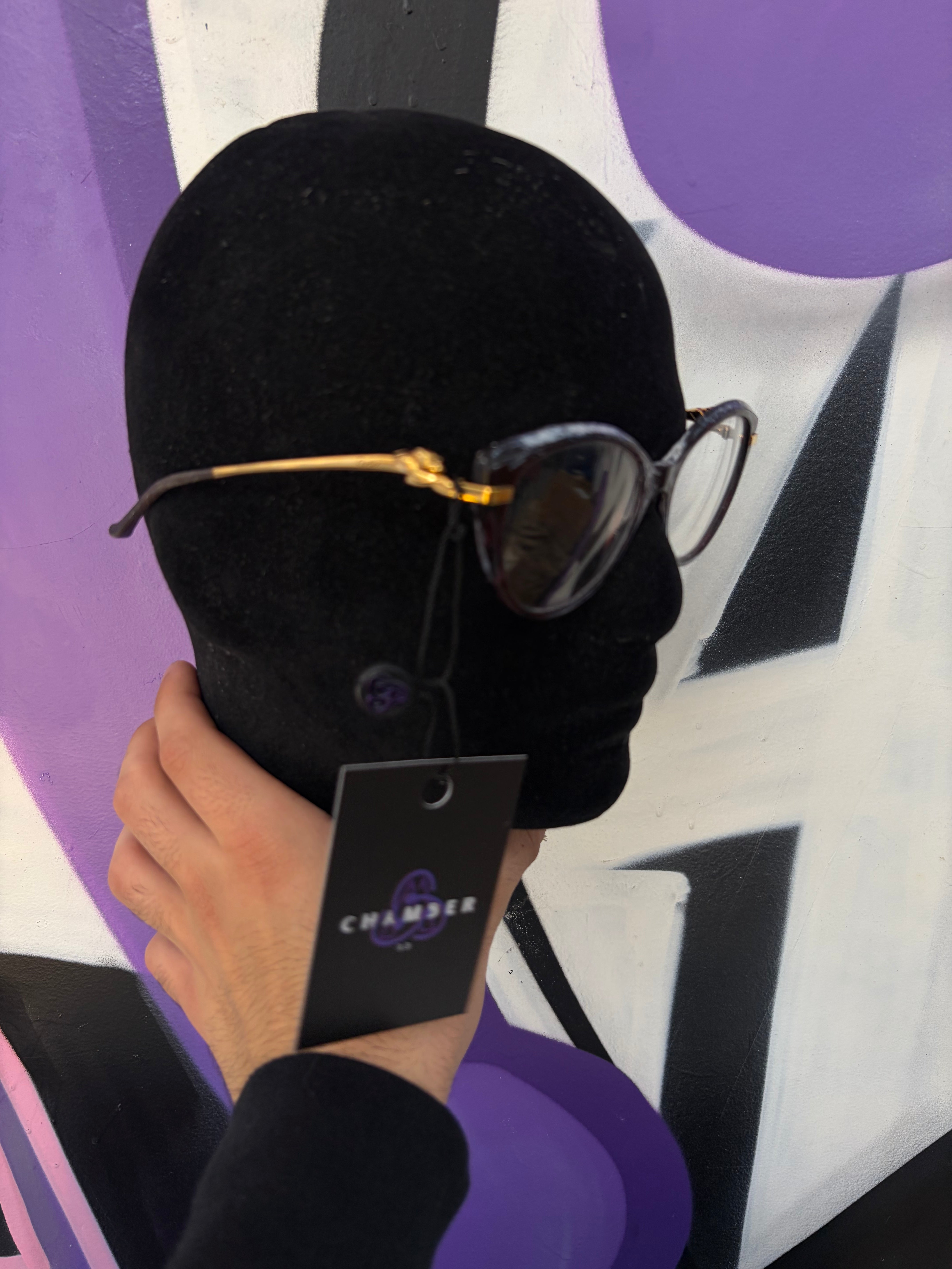Cartier Dark Purple Gold Panthere Cat-Eye Frame Glasses