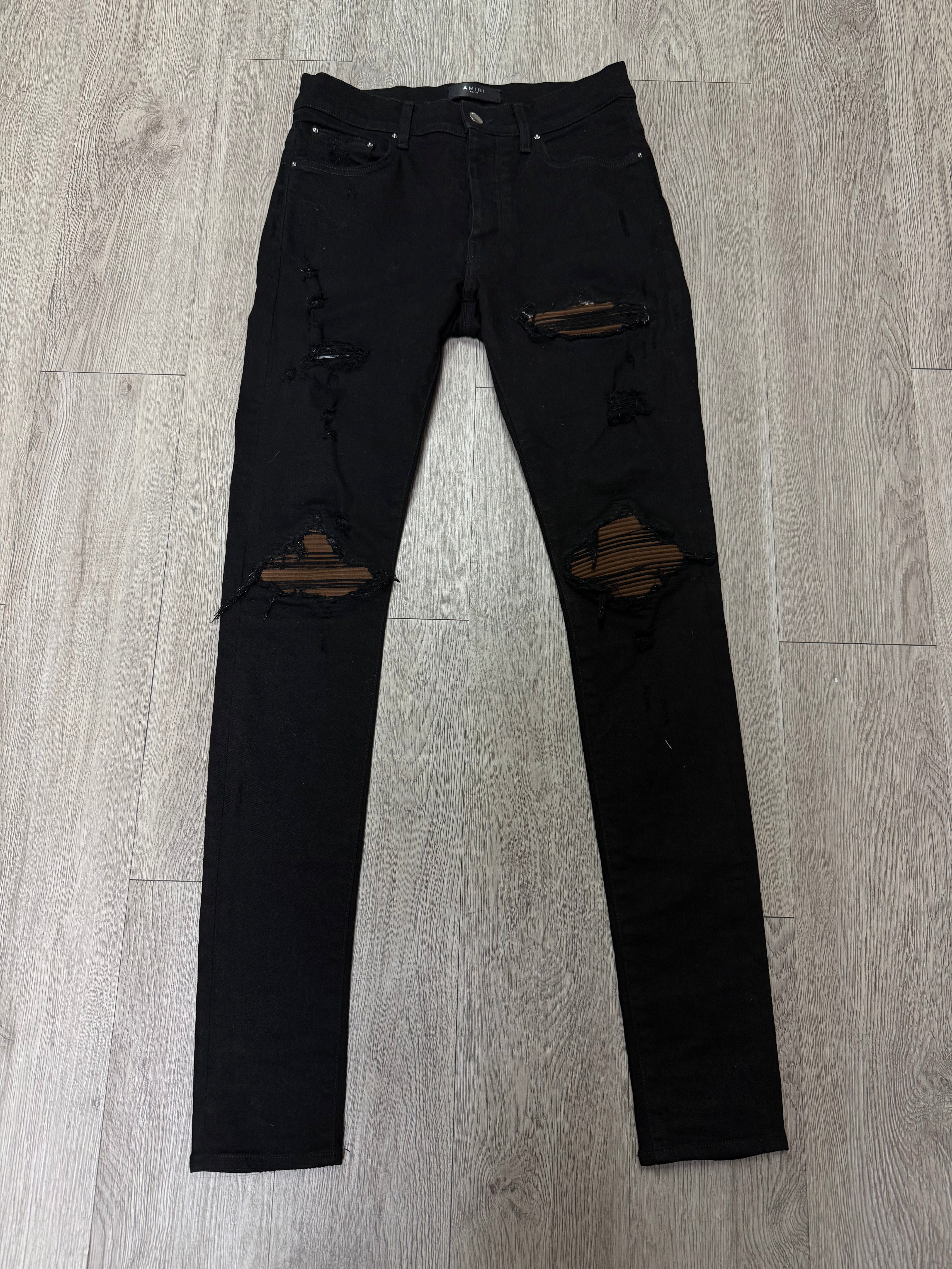 Amiri MX1 Black Brown Suede Patch Jeans