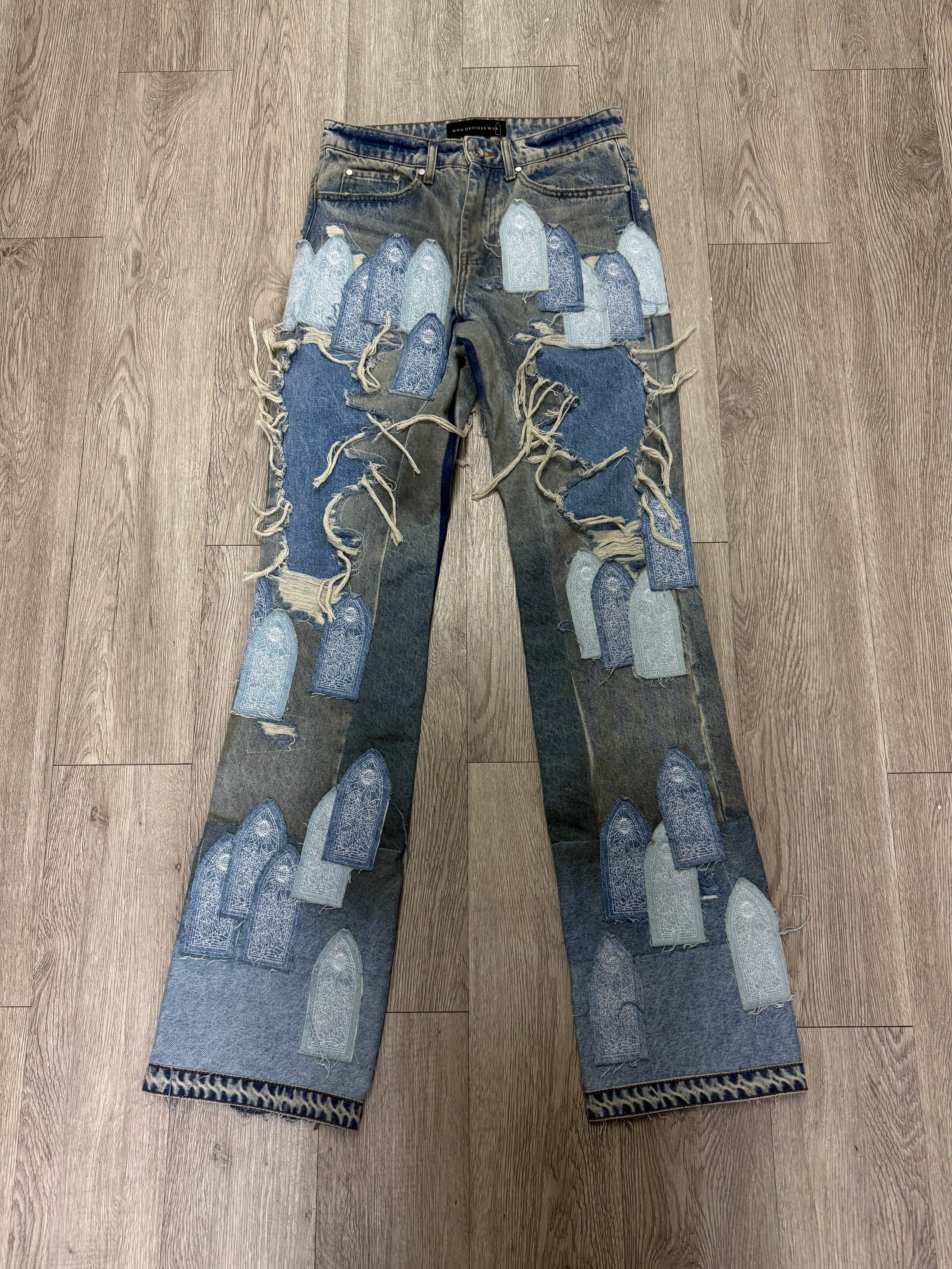 Who Decides War Arch Baby Blue Patched Jeans