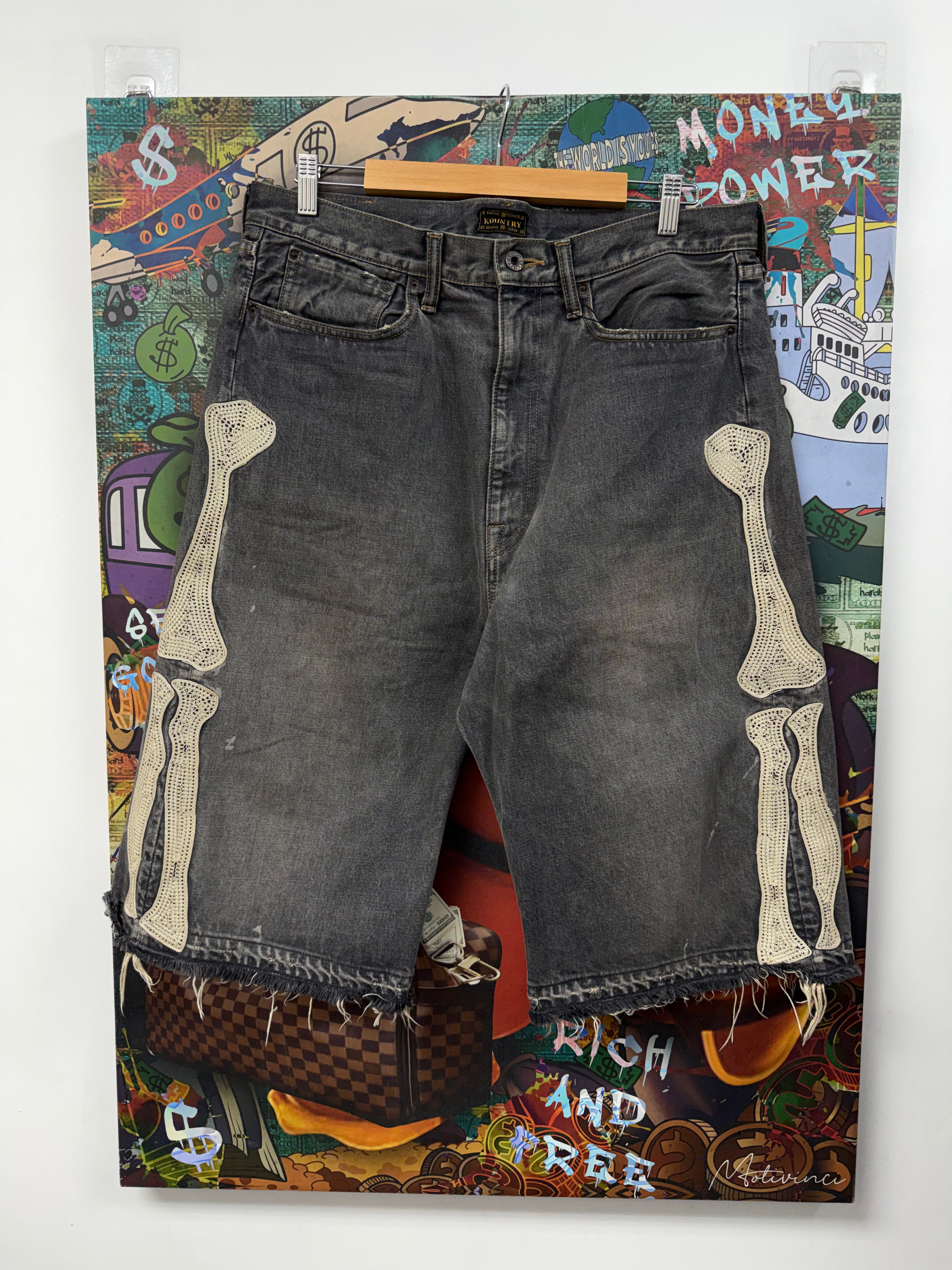 Kapital Grey Denim Bone Shorts