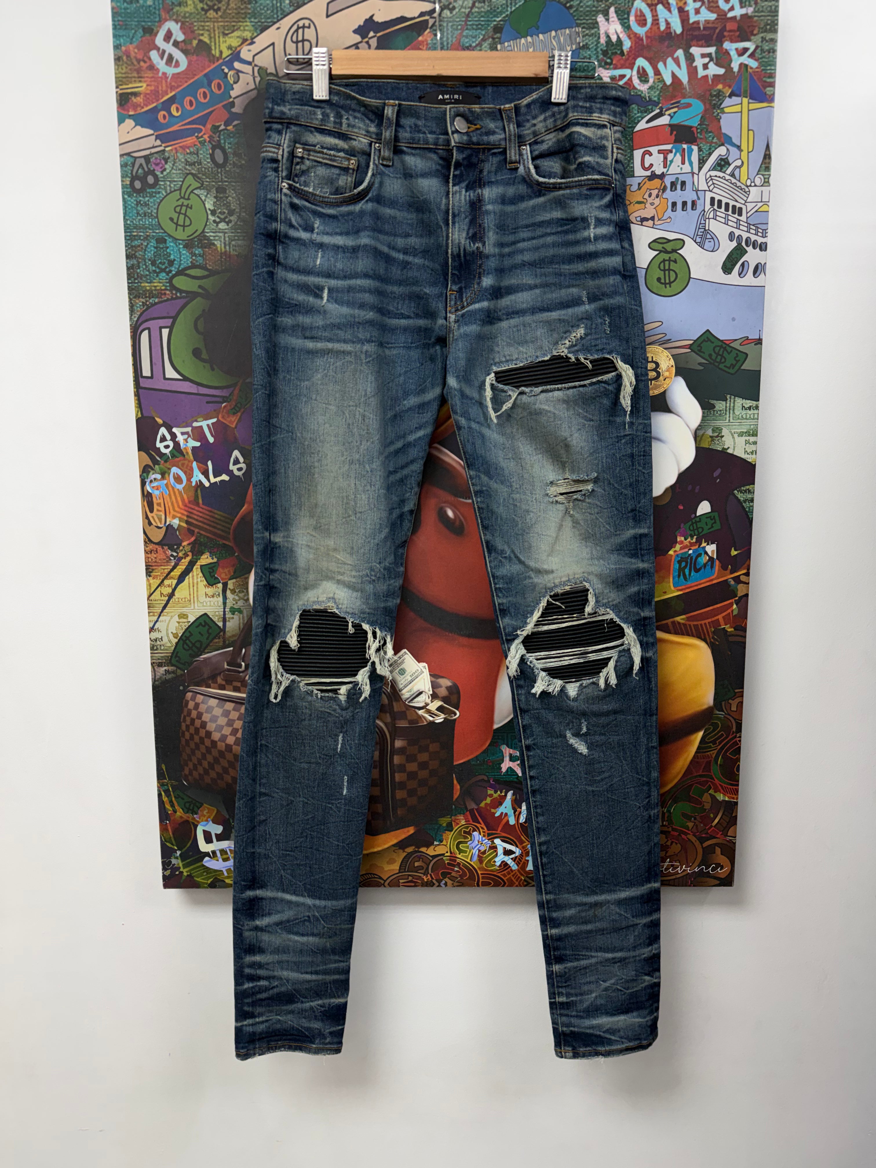 Amiri MX1 Dark Wash Black Patch (Zipper) Jeans
