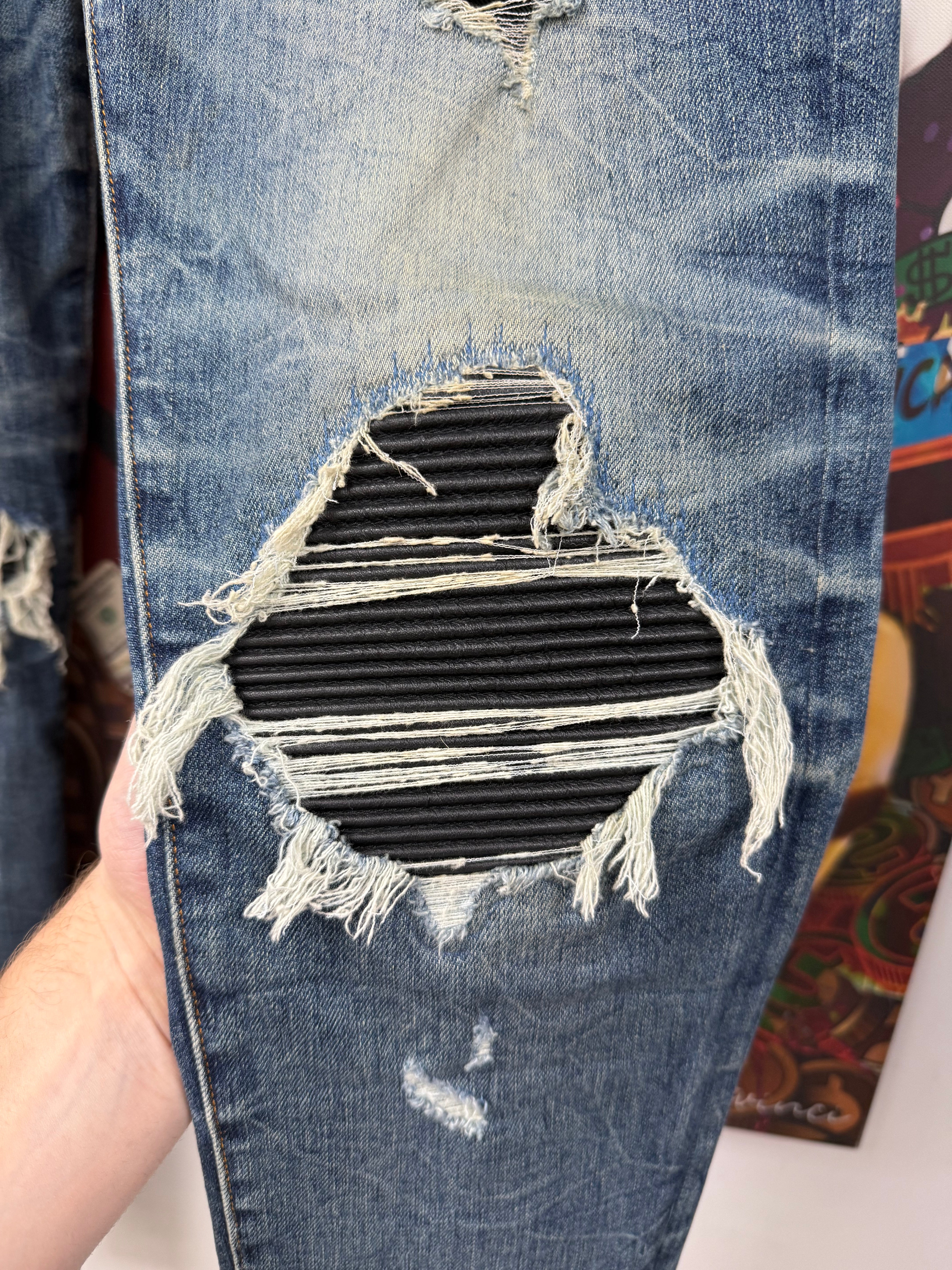 Amiri MX1 Dark Wash Black Patch (Zipper) Jeans