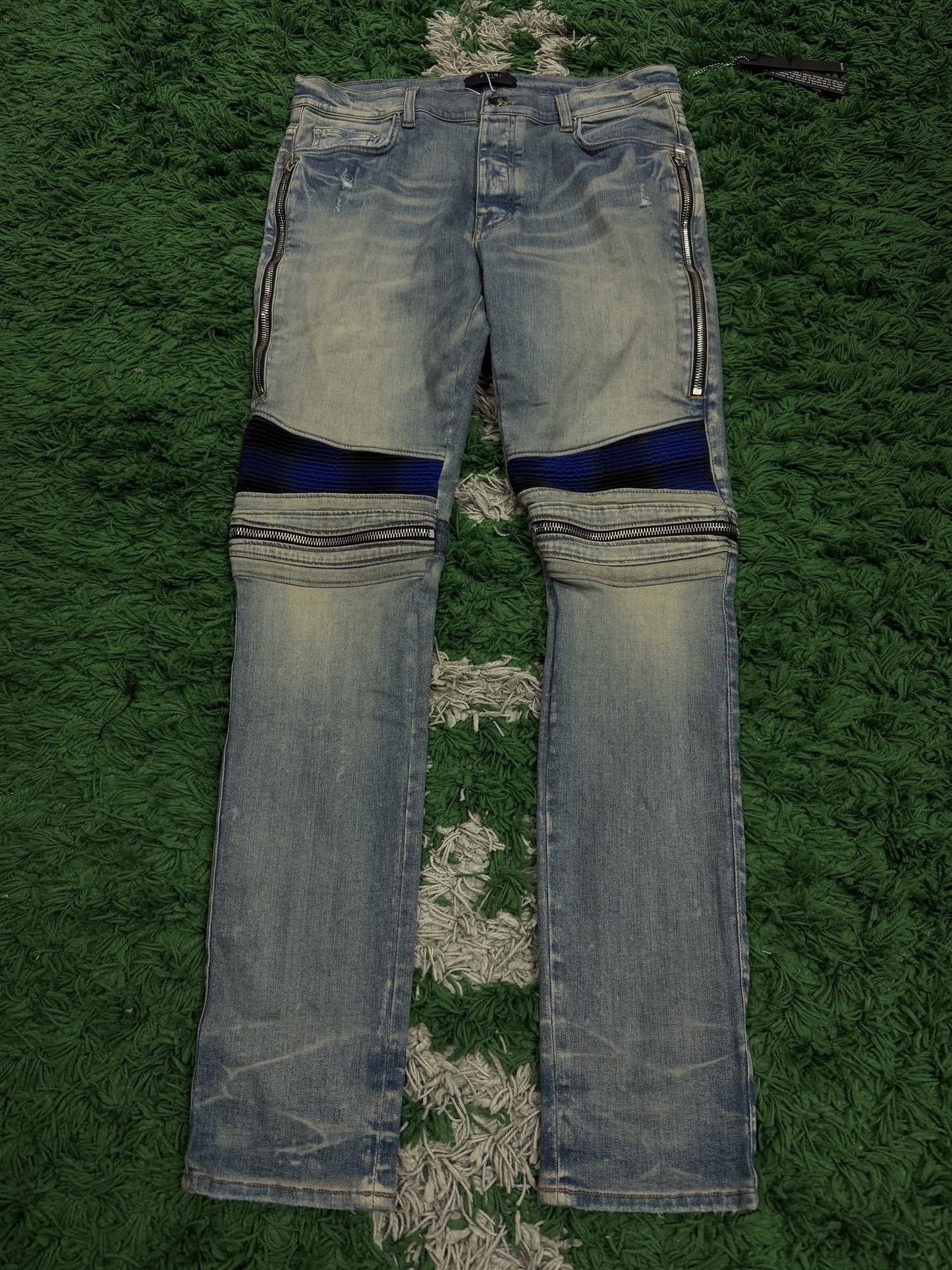 Amiri MX2 Light Wash Blue Plaid Patch New 36 With Tags
