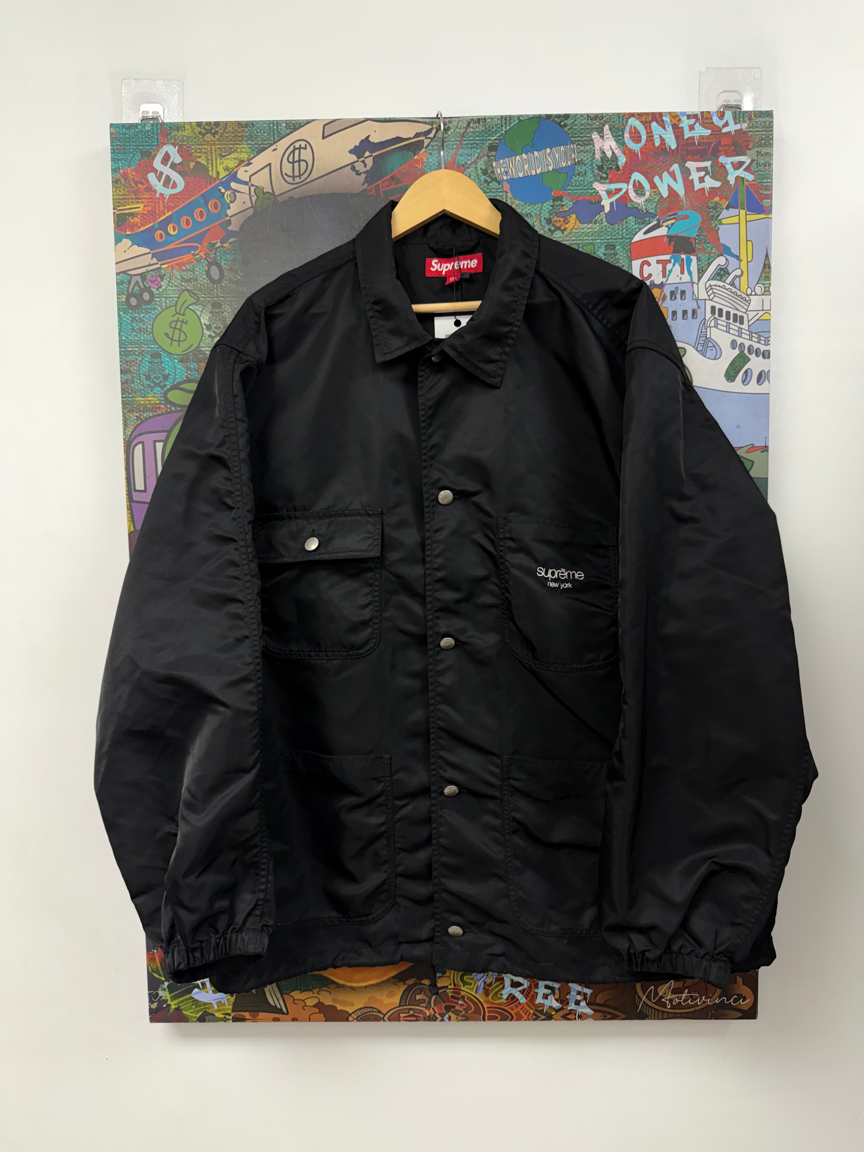 Supreme Black White Classic Logo Nylon Button Up Jacket