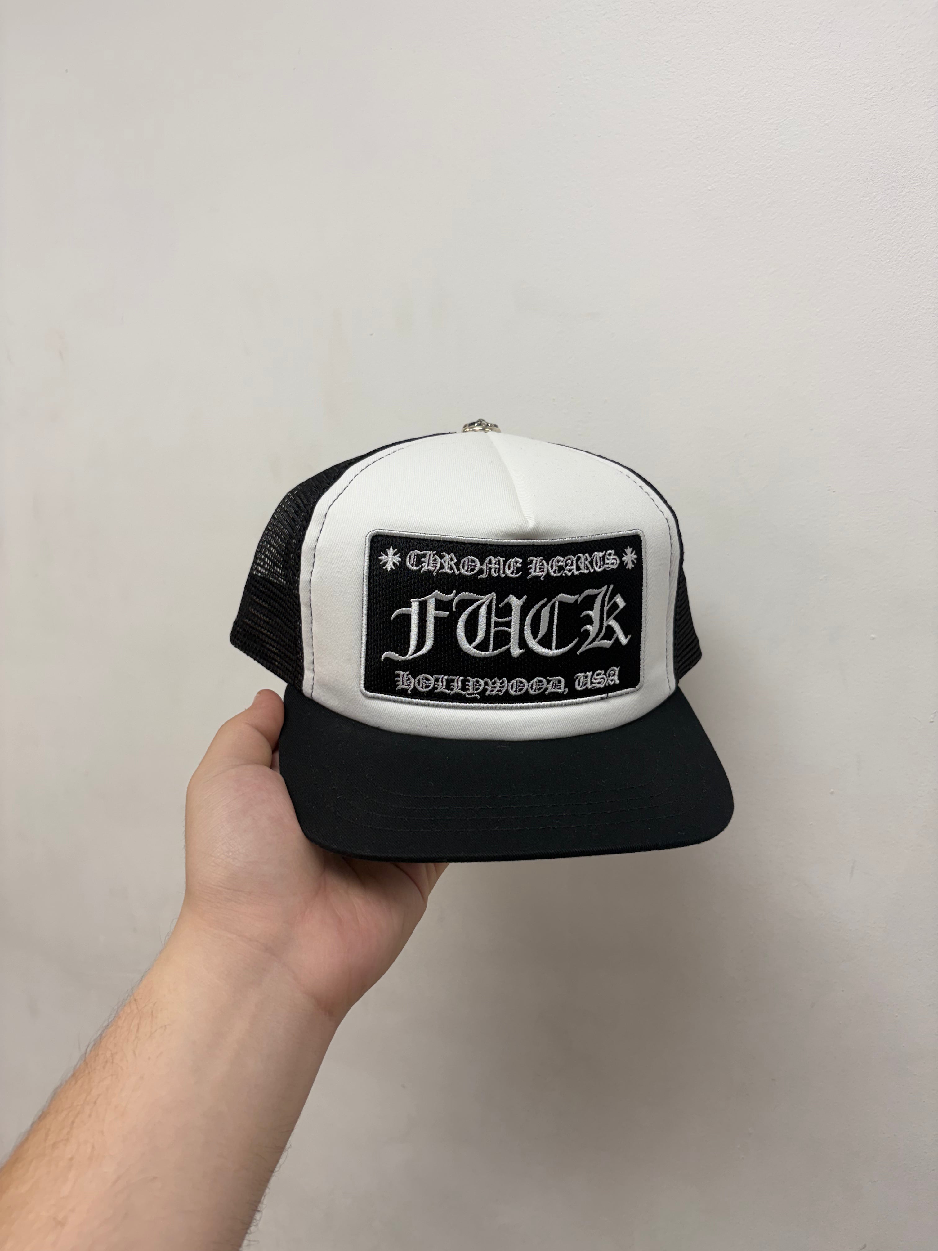 Chrome Hearts White FUCK Trucker Hat