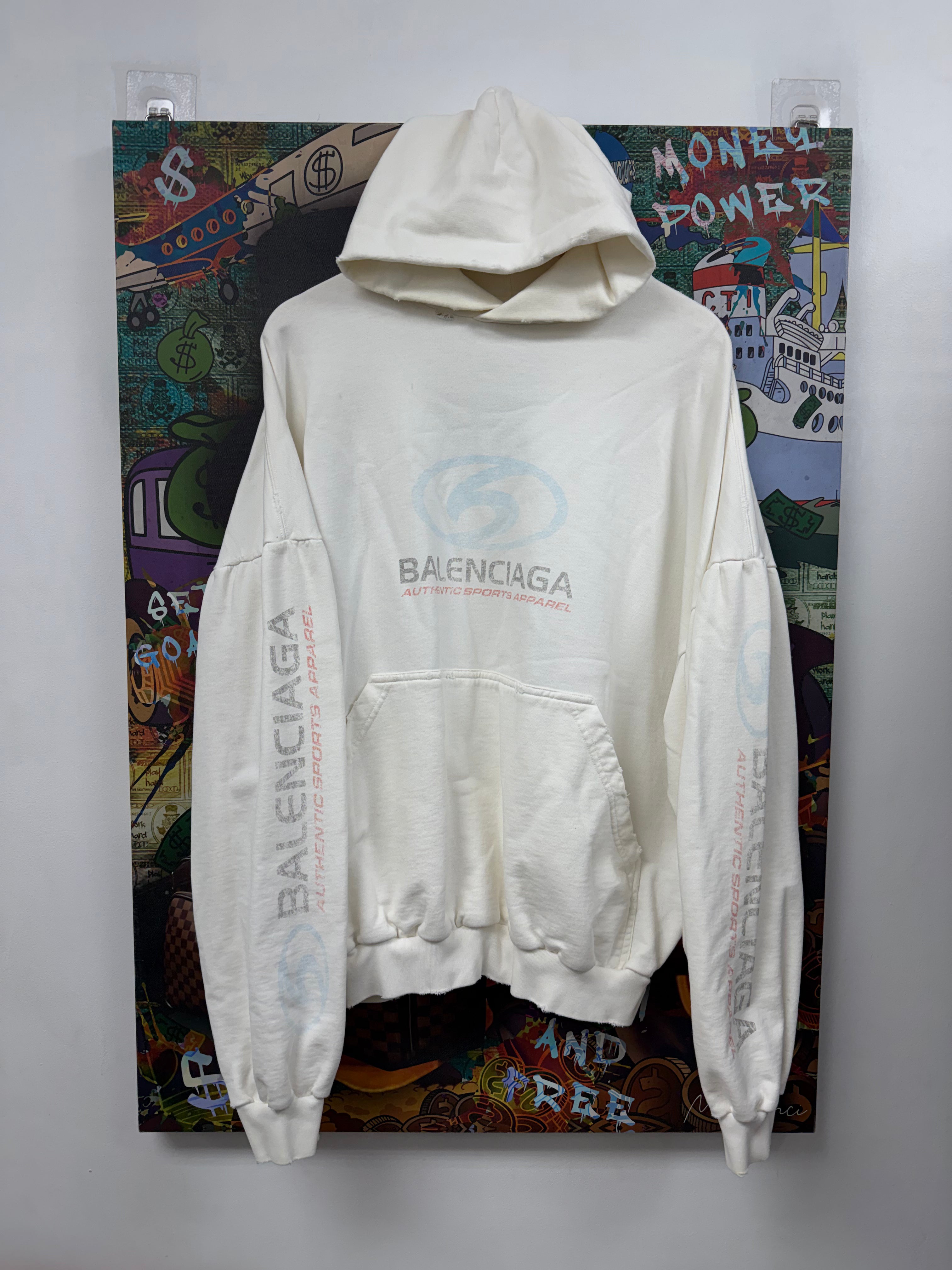 Balenciaga White Authentic Sports Apparel Logo Hoodie