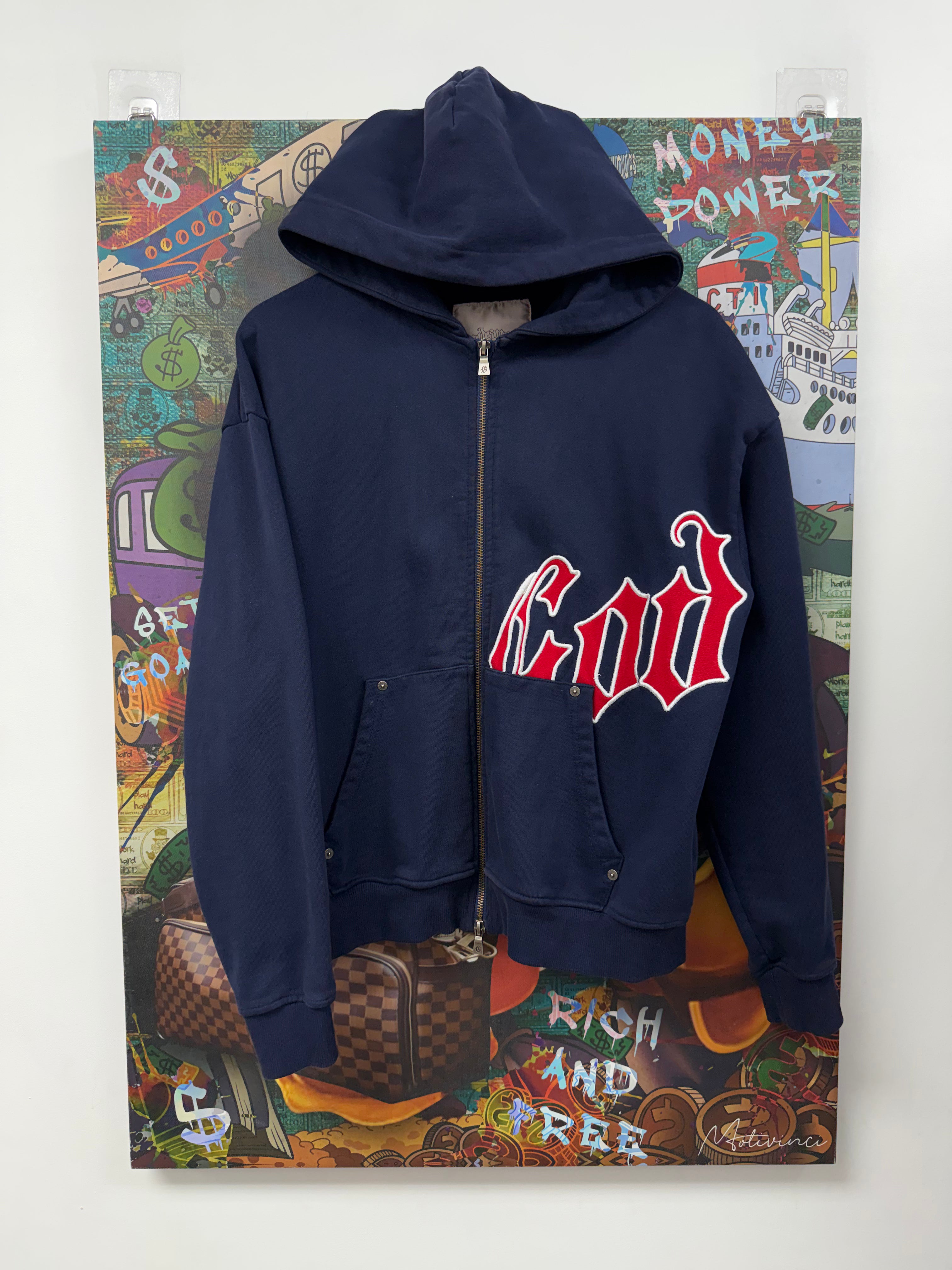 Godspeed Navy Red Logo Zip Up Hoodie