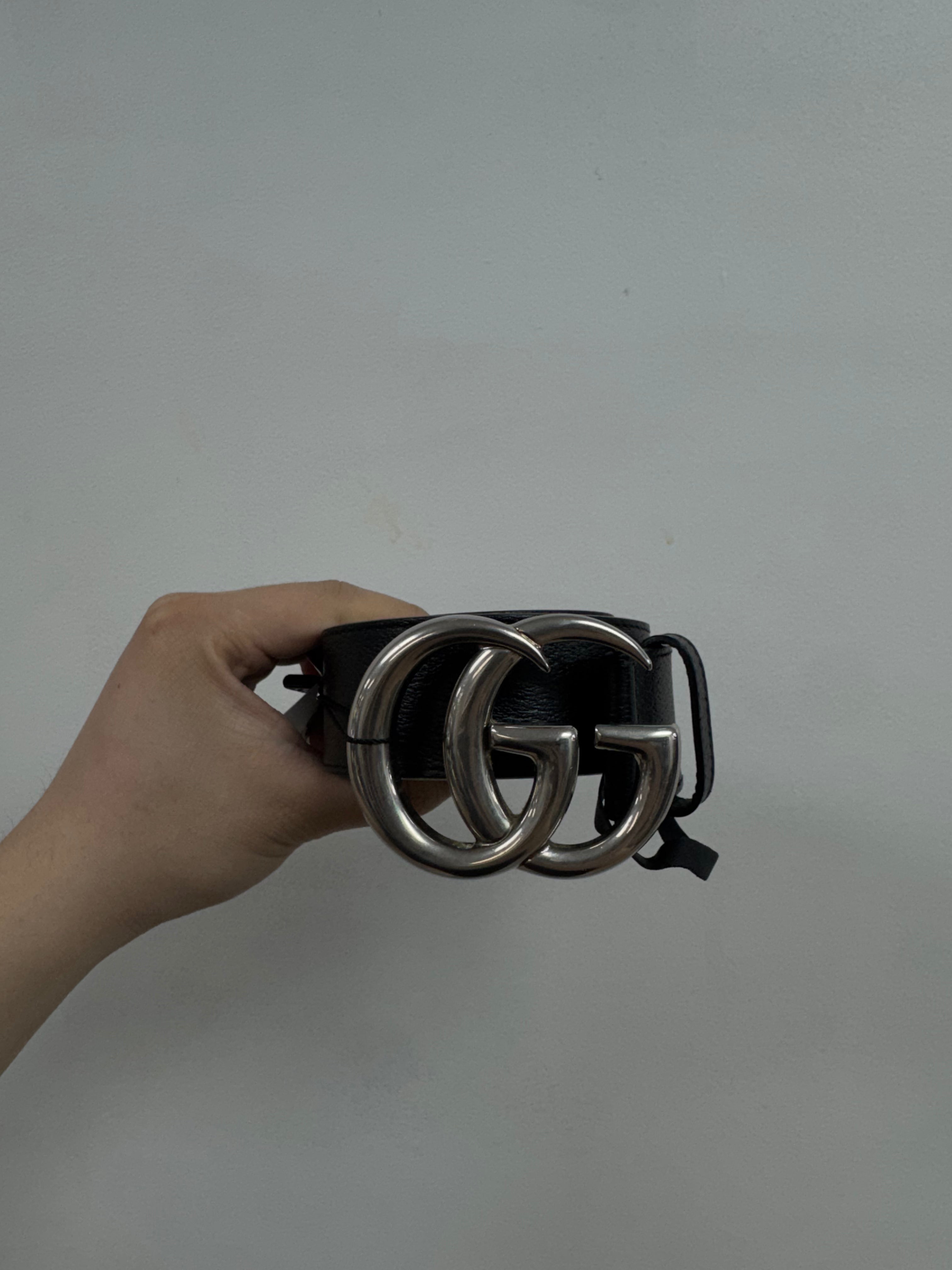 Gucci Black Silver GG Belt