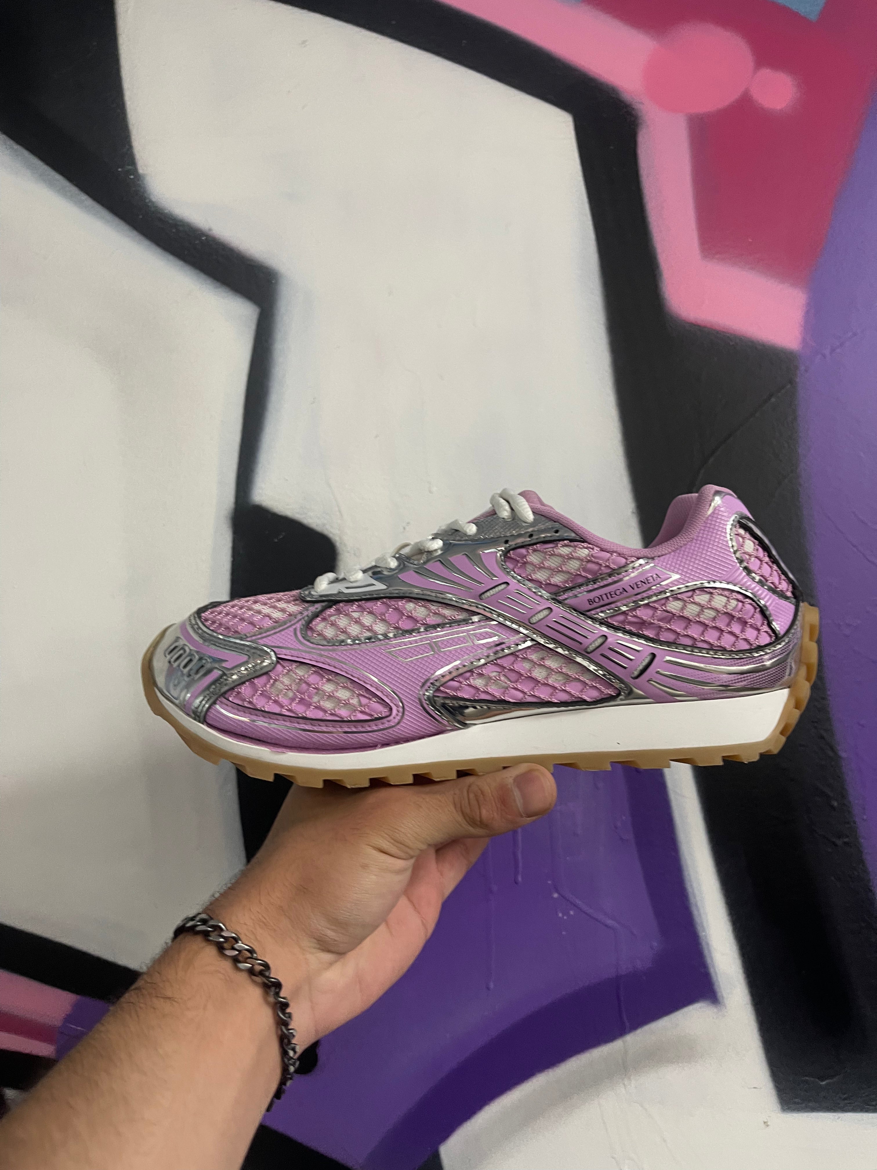 Bottega Veneta Pink Silver Orbit Sneakers