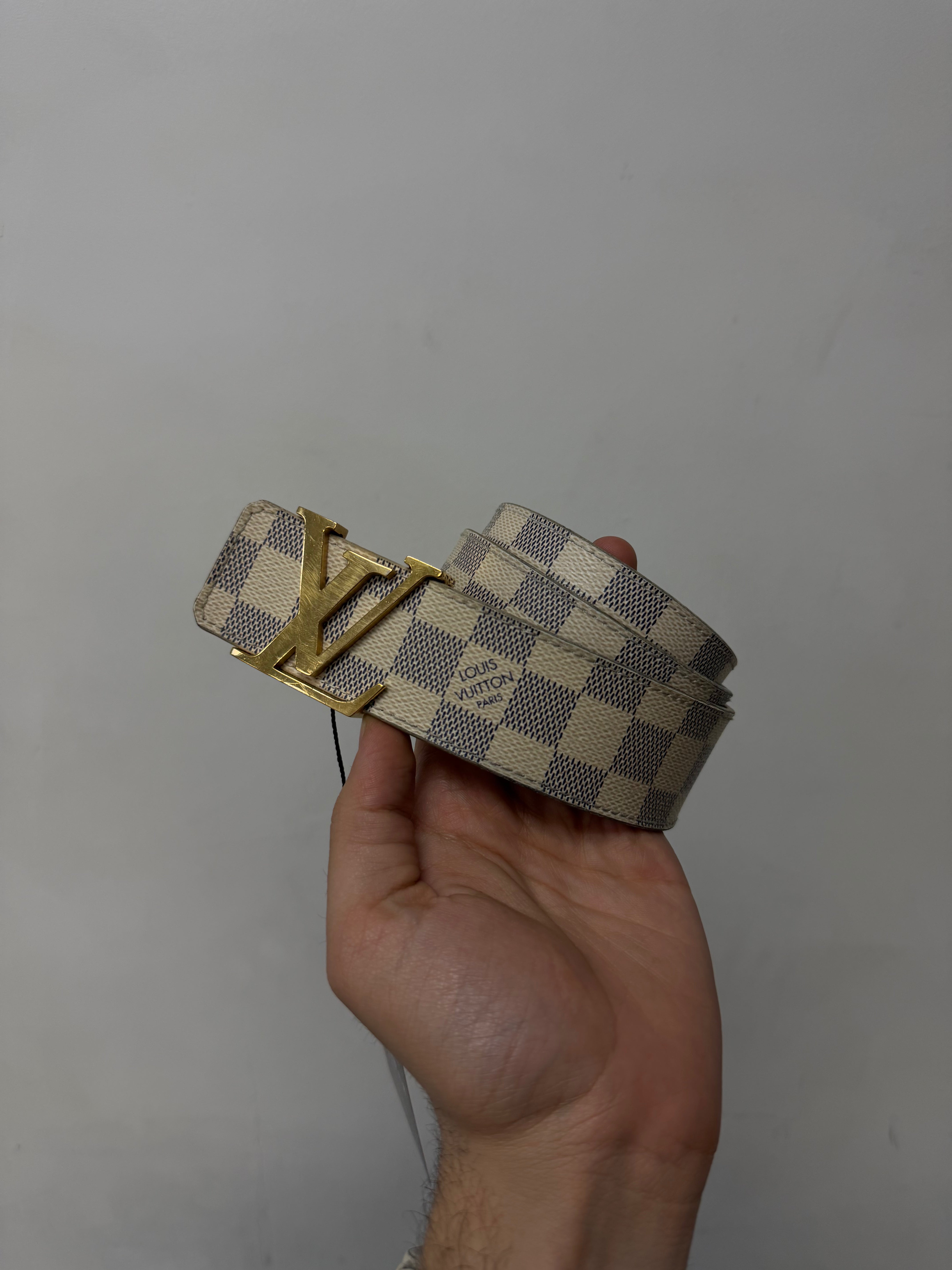 Louis Vuitton White Gold Buckle Damier Belt