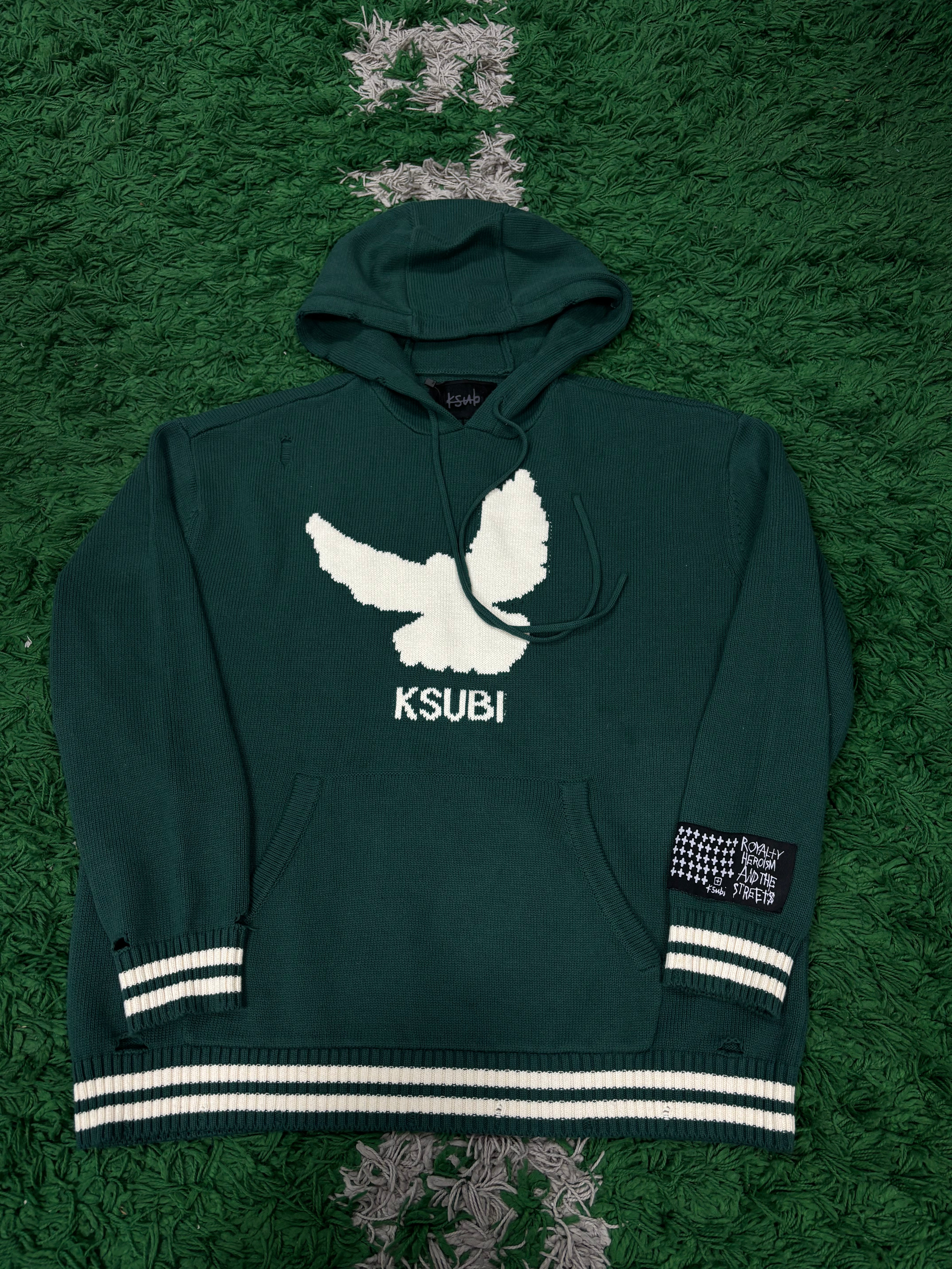 Ksubi Knit Distressed Hoodie Green Used Small