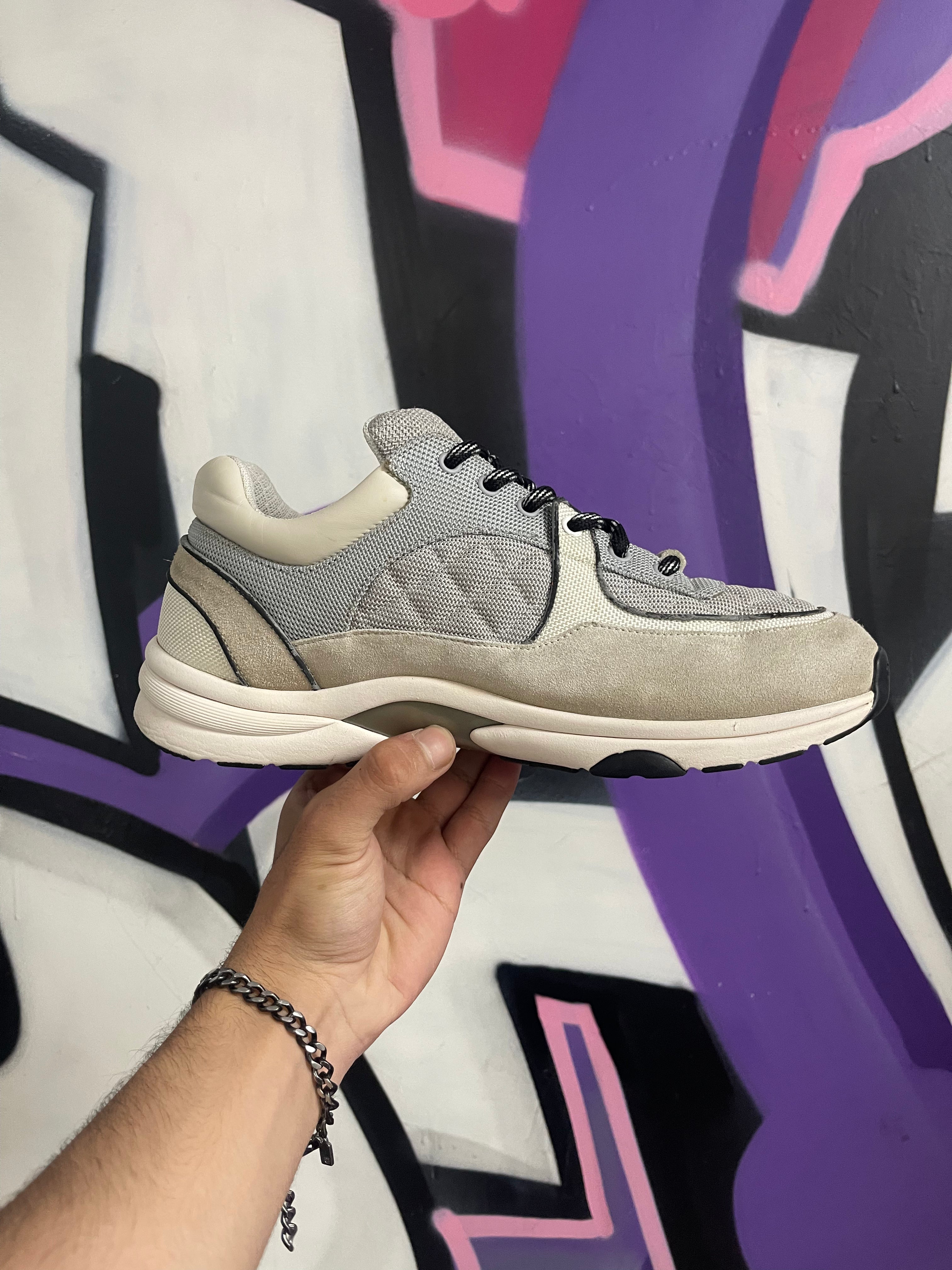 Chanel Grey Black CC Logo Runner Sneakers