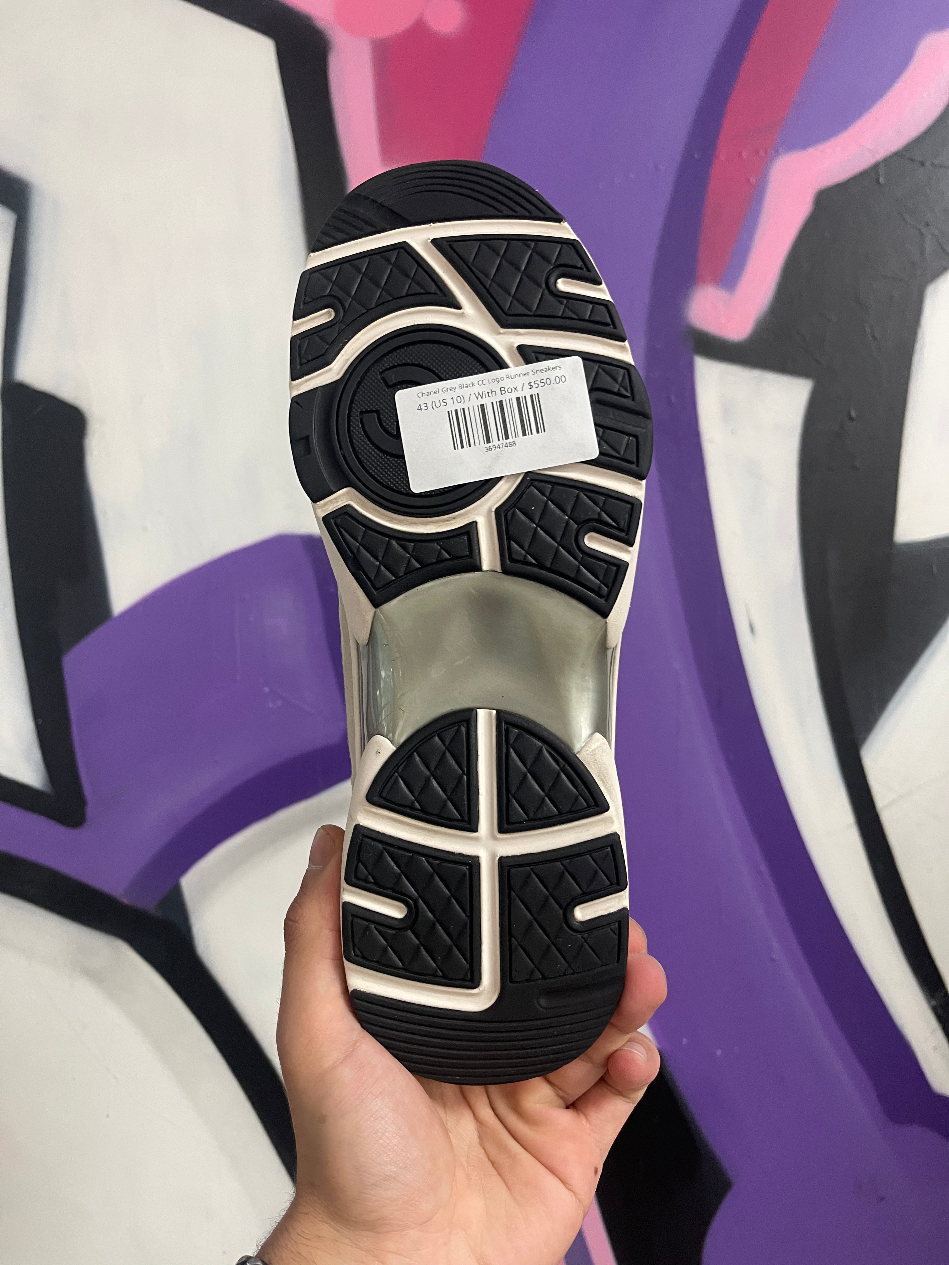 Chanel Grey Black CC Logo Runner Sneakers